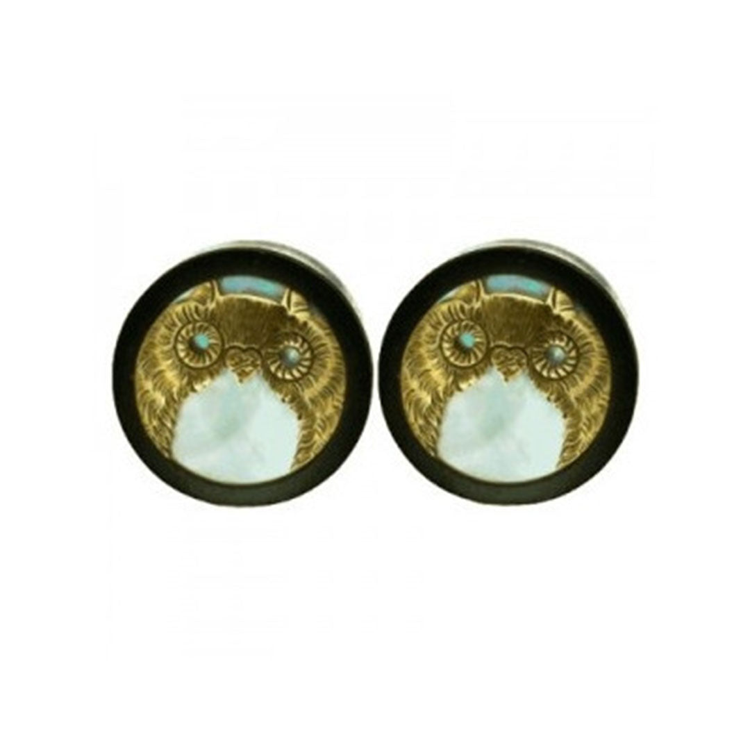 Owl Plugs - Brass + Mother of Pearl