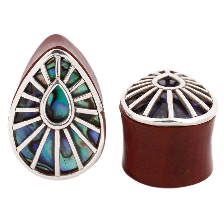 Beam Teardrop Plugs - Silver + Abalone