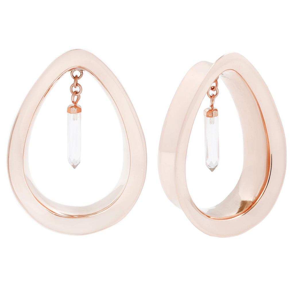 Divine Plugs - Crystal Quartz Drop + Rose Gold Plated