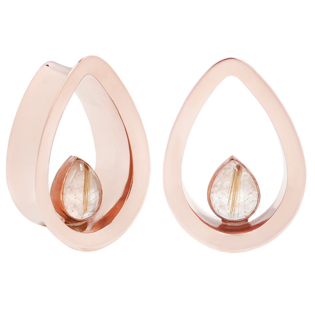 Evoke Mayan Teardrops - Rutilated Quartz - Rose Gold Plated