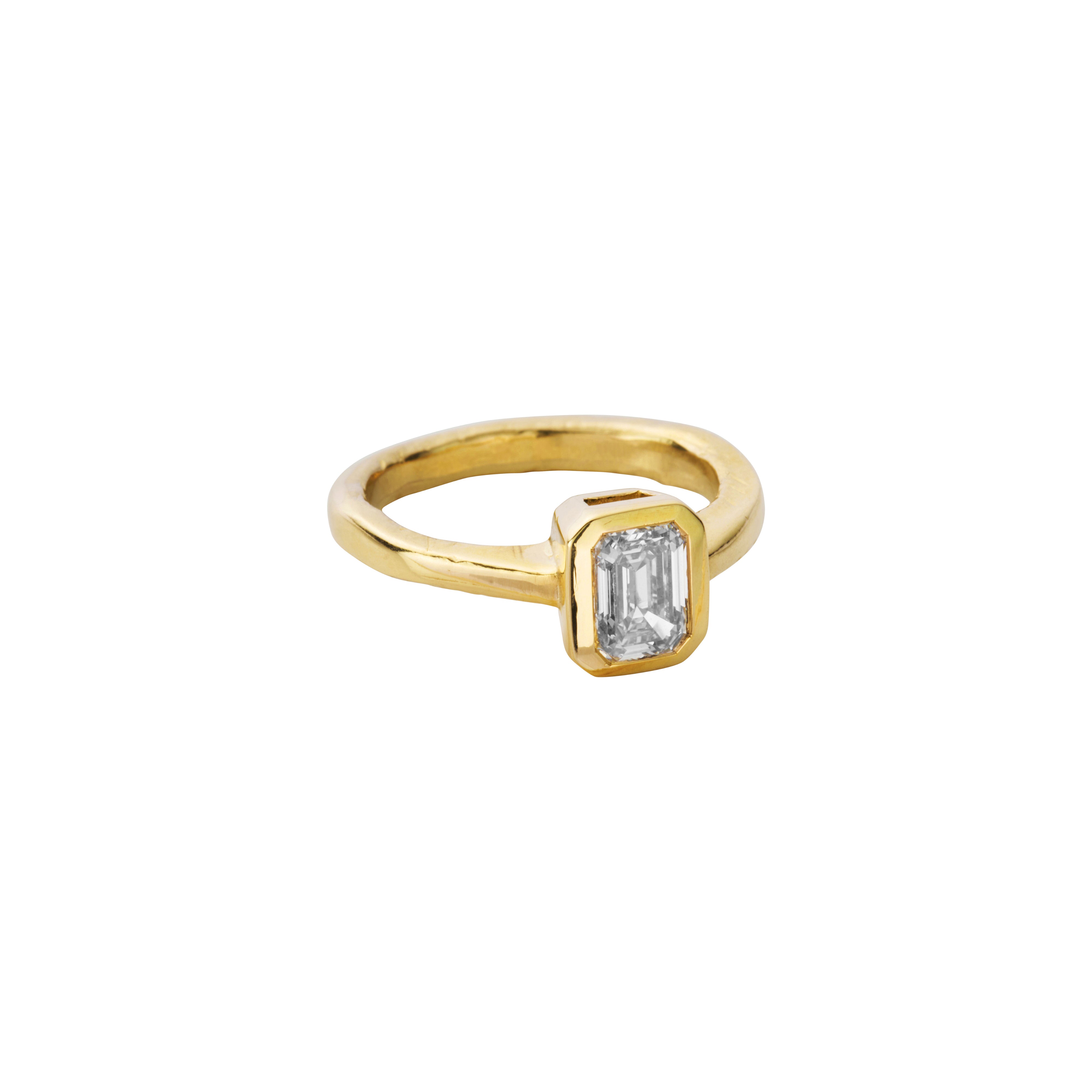 'The Heirloom' 18ct Gold Emerald 1ct Natural Diamond Bezel Engagement Ring