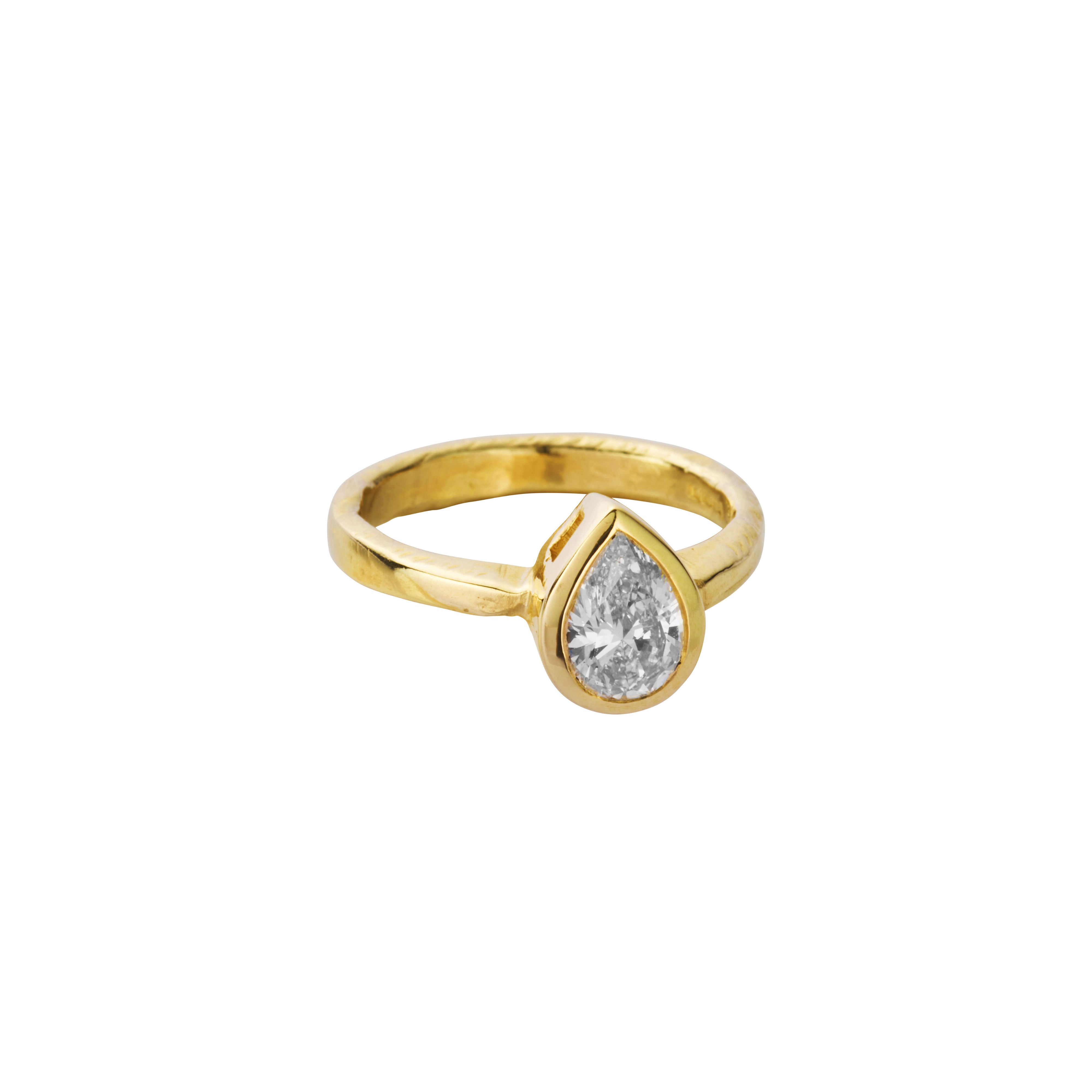 'The Muse' 18ct Gold Pear 1ct Lab Grown Diamond Bezel Engagement Ring
