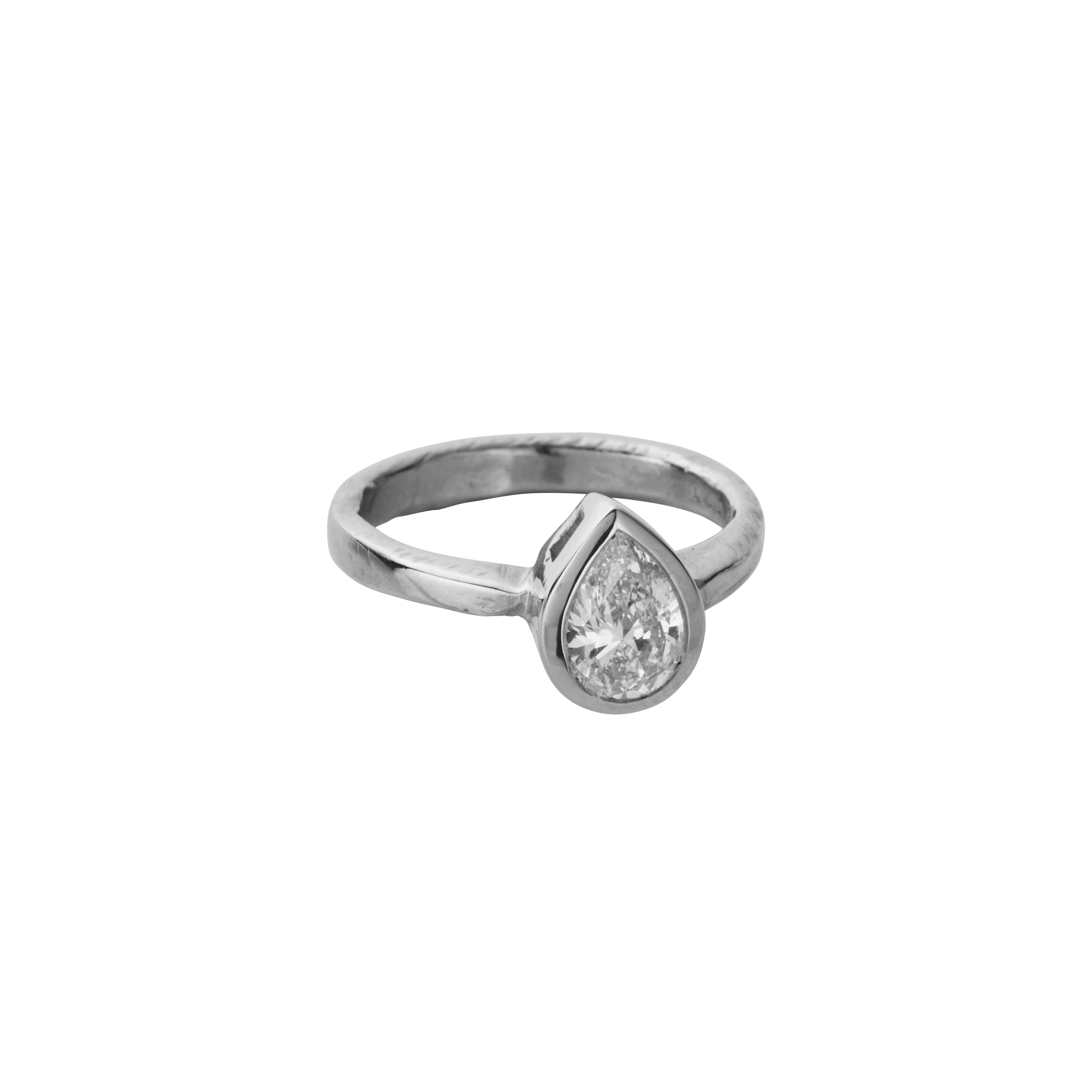 'The Muse' Platinum Pear 1ct Natural Diamond Bezel Engagement Ring
