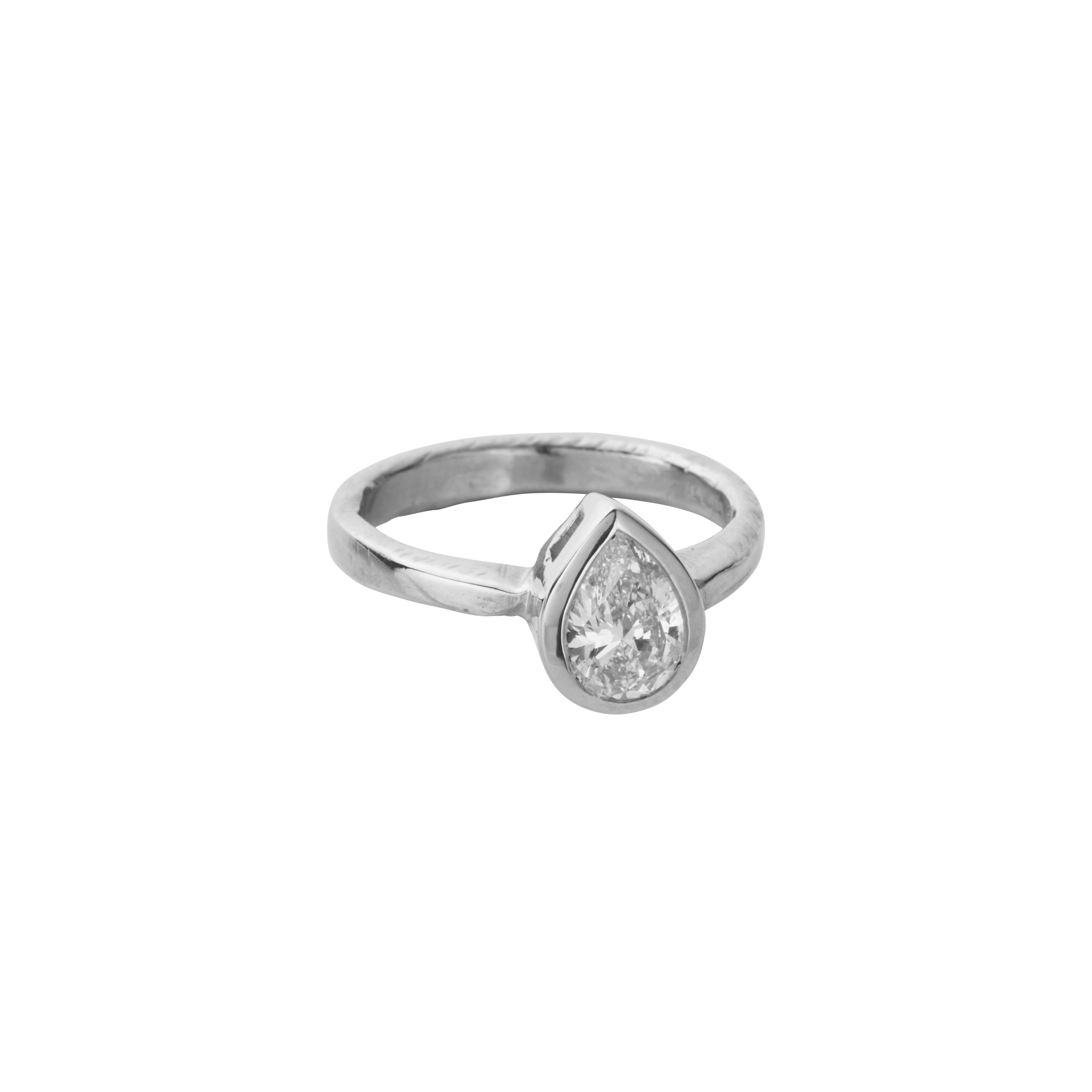 'The Muse' Silver Pear 1ct Natural Diamond Bezel Engagement Ring