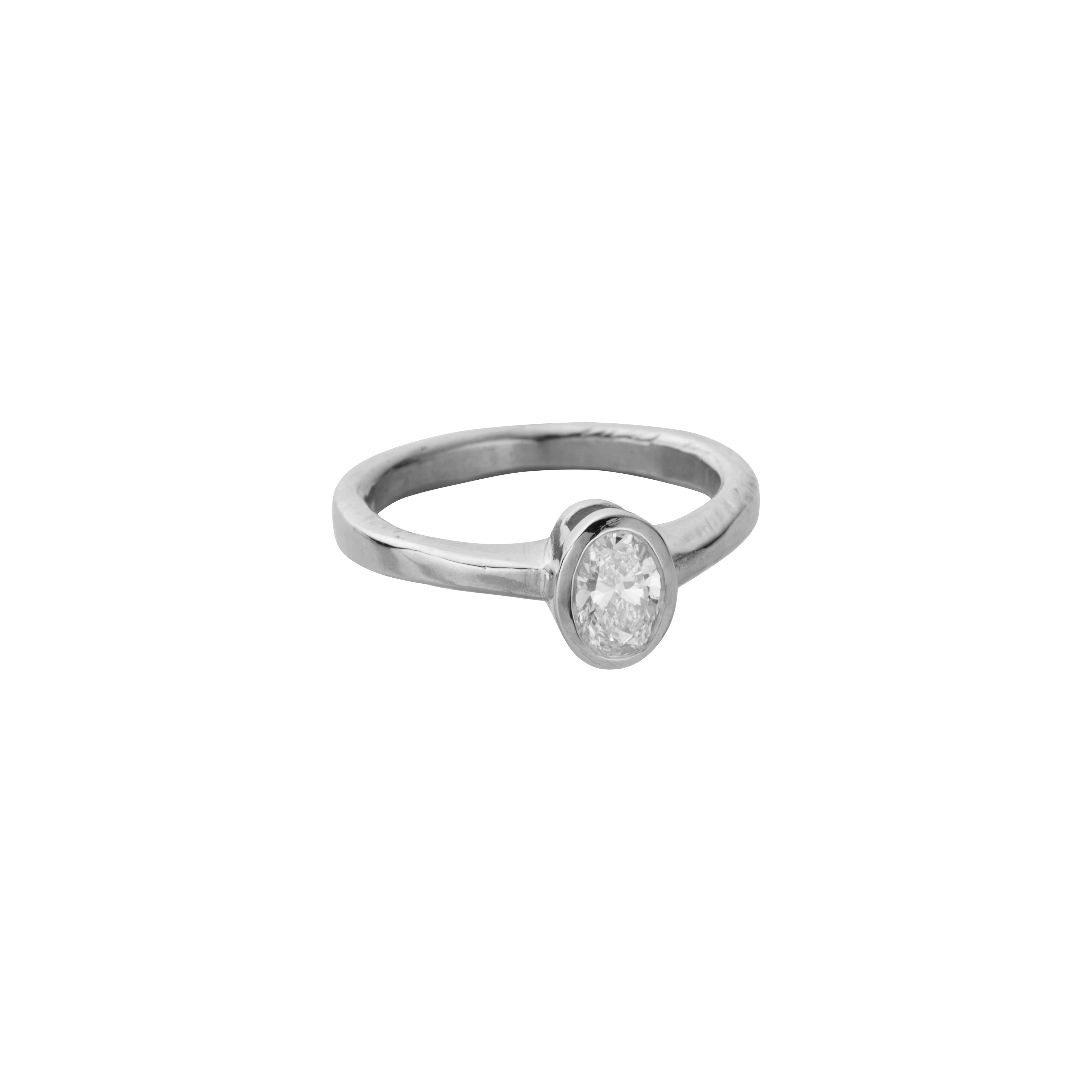 'The Story' 18ct White Gold Oval 0.5ct Natural Diamond Bezel Engagement Ring
