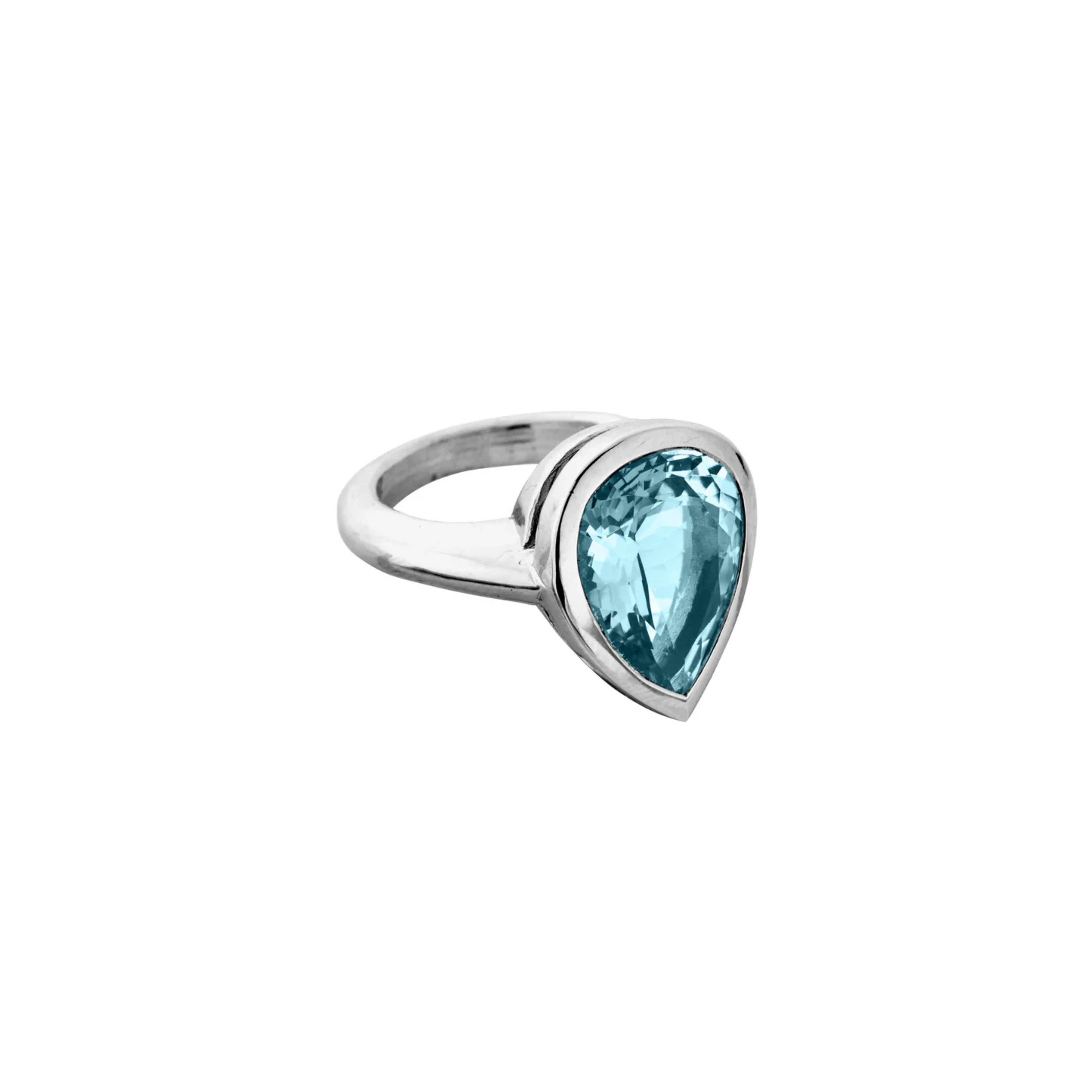 ALDA White Gold Pear Aquamarine Ring