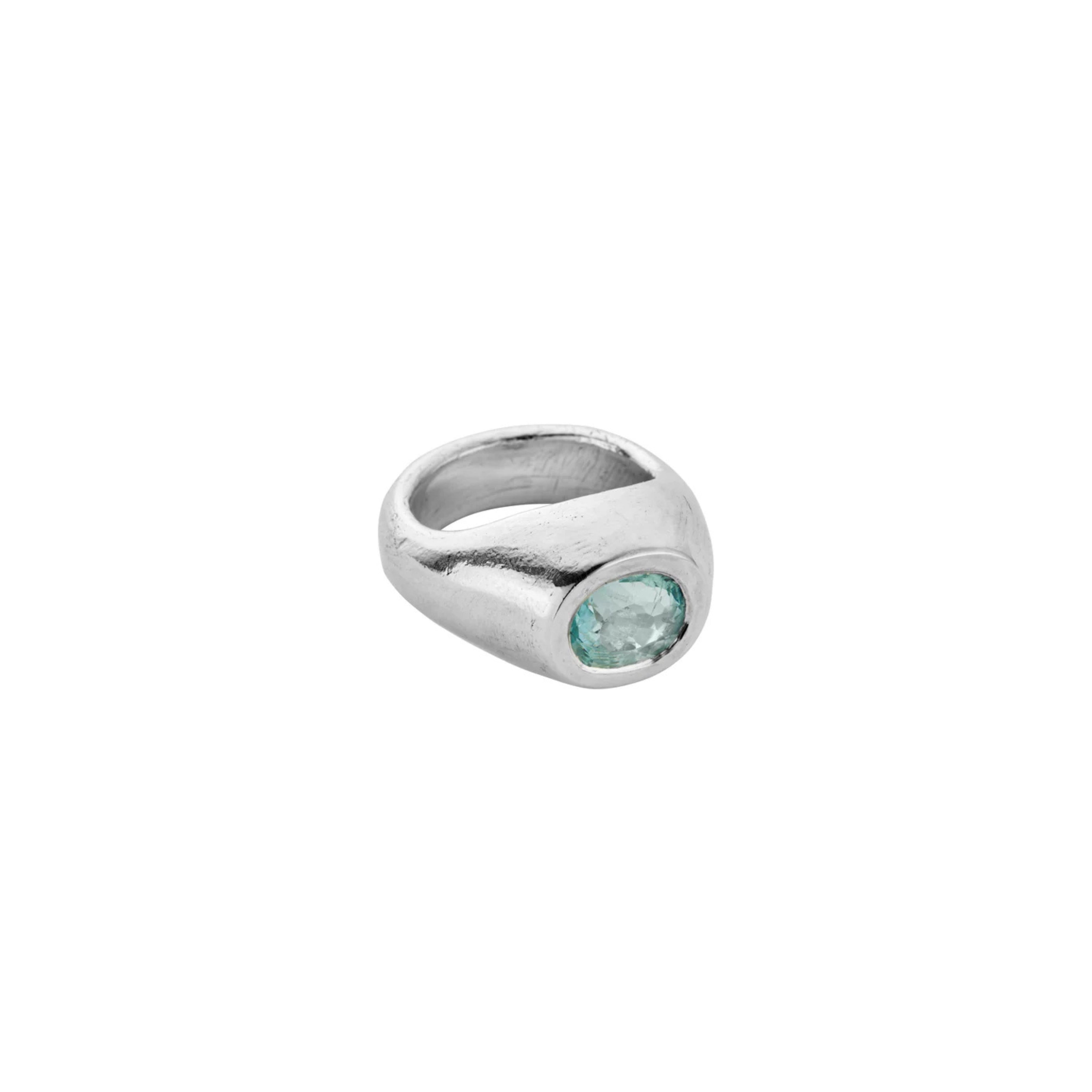 AOULI Silver Zimbaqua Aquamarine Ring