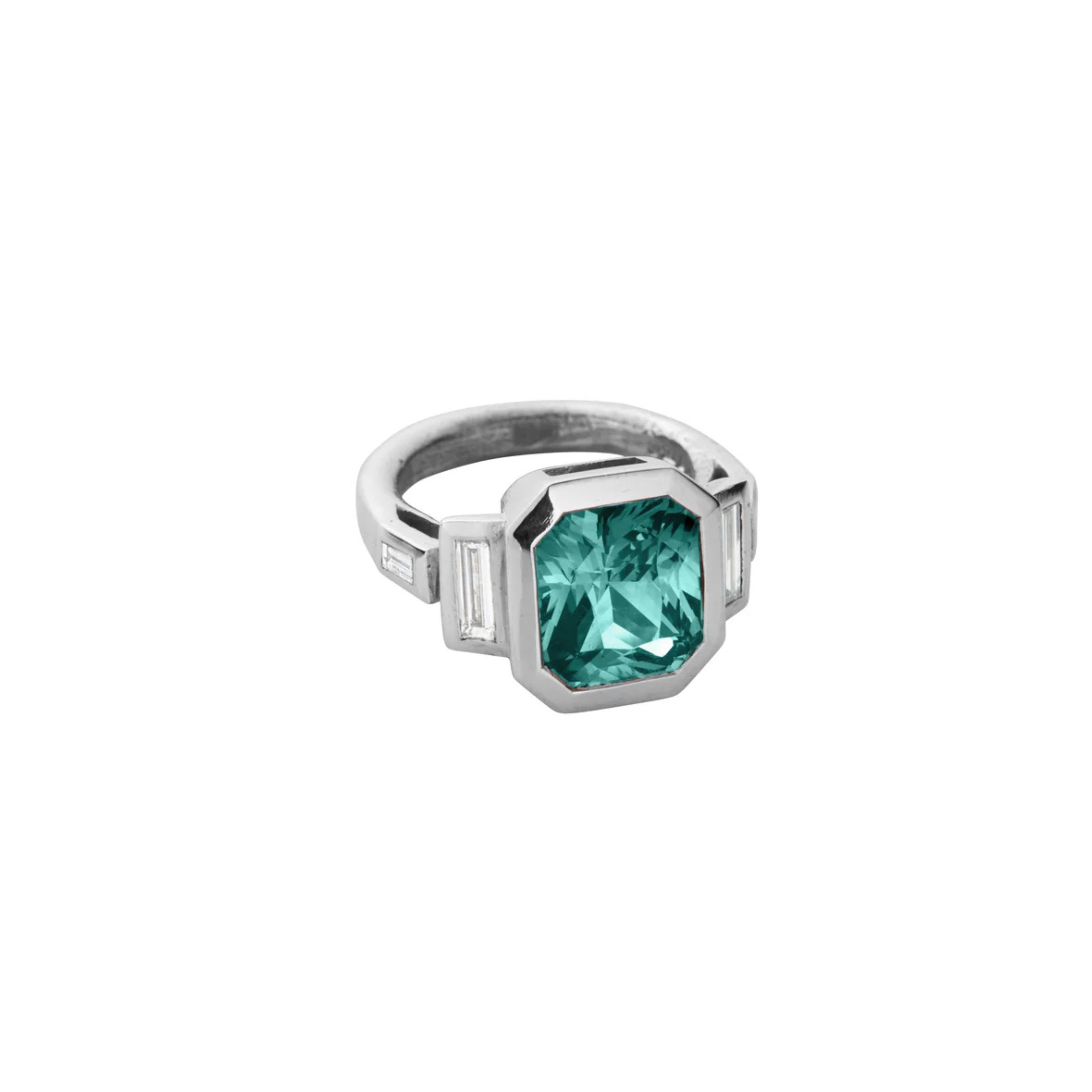 CARI White Gold Teal Sapphire & Diamond Ring