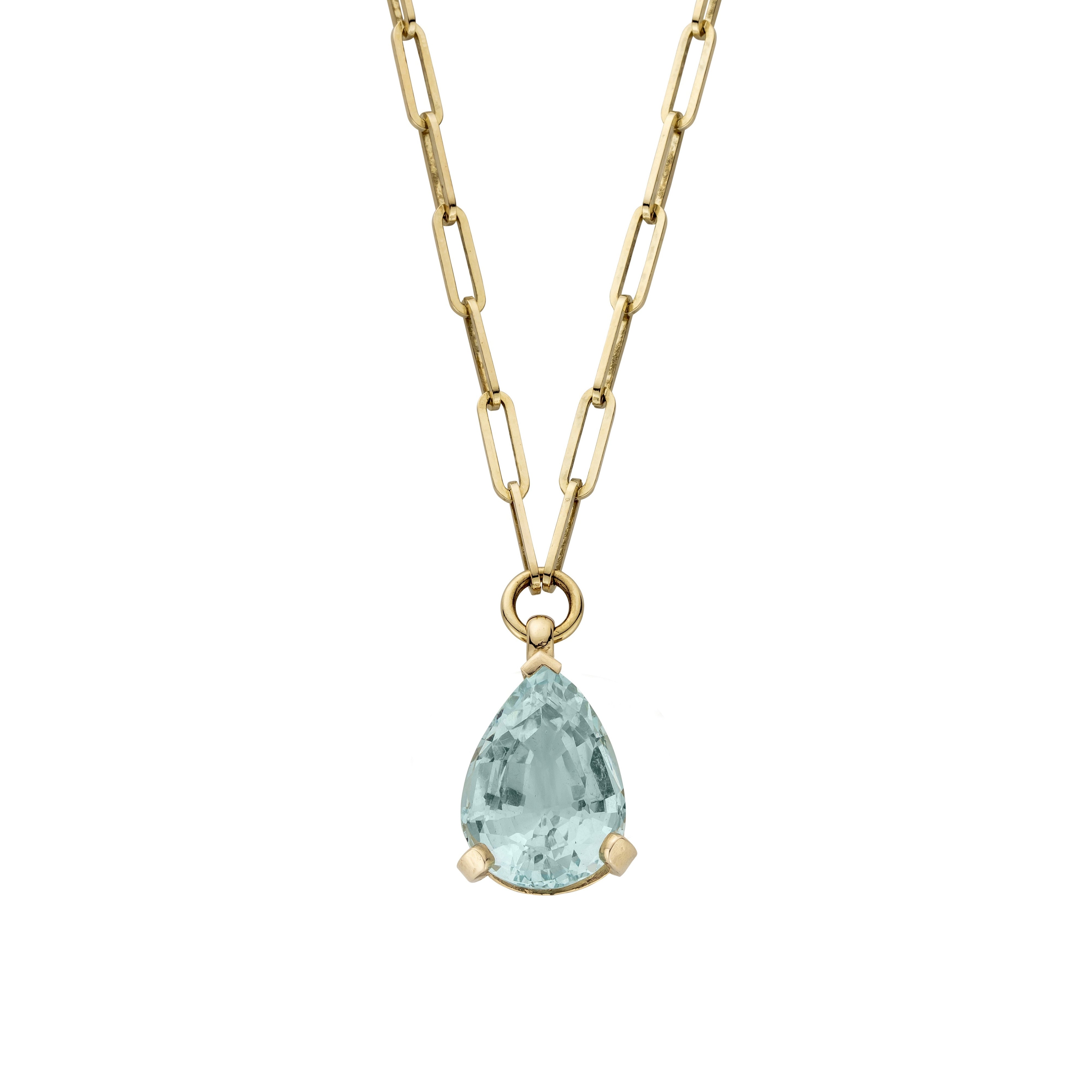EZILI Gold Aquamarine Teardrop Necklace