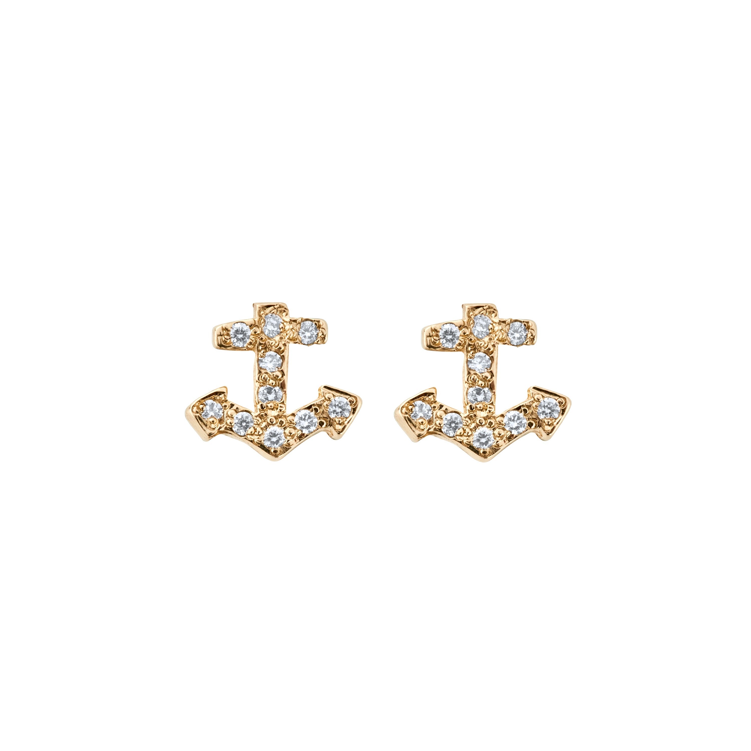 Gold Diamond Little Anchor Ear Charm Set