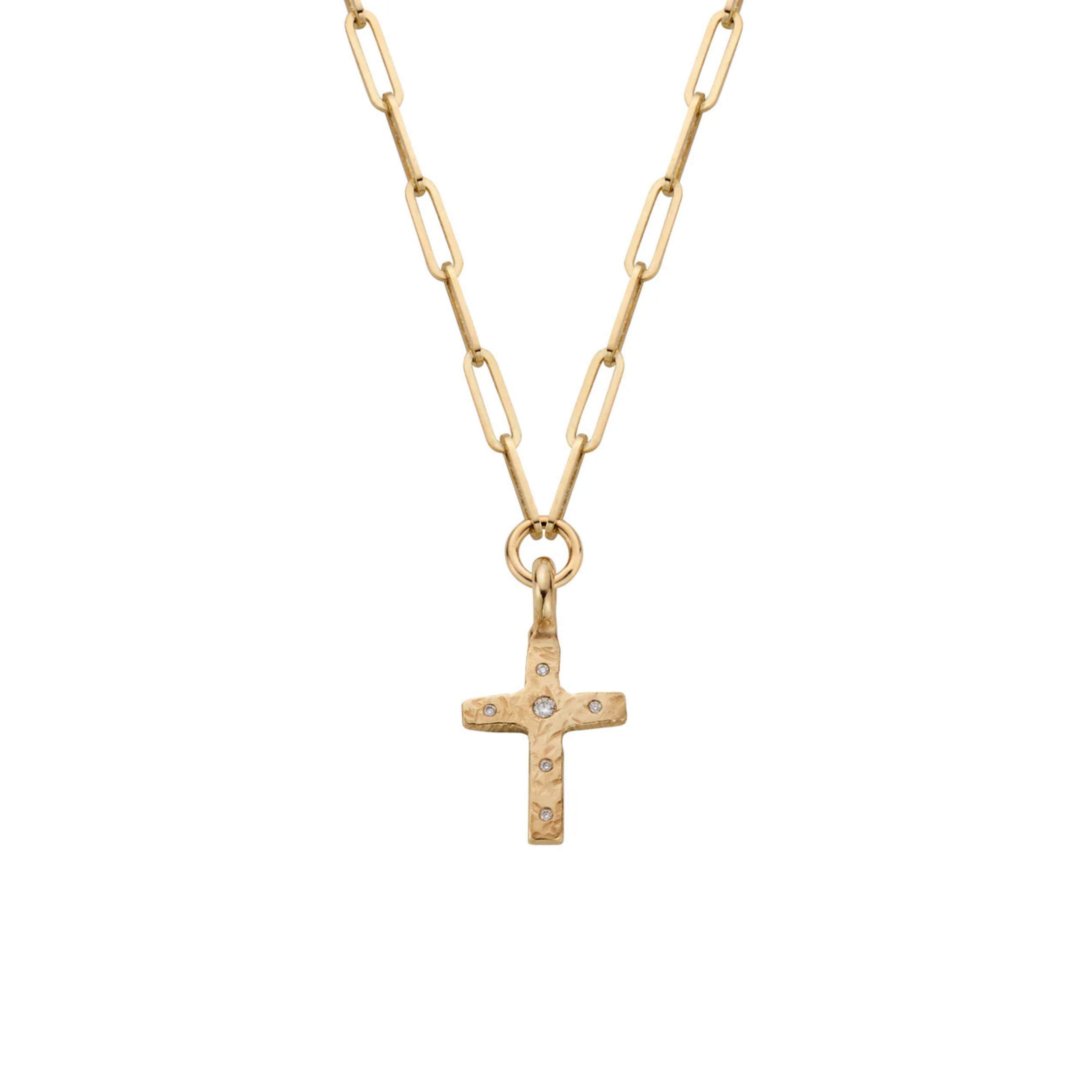 Gold Diamond Square Cross Trace Chain Necklace