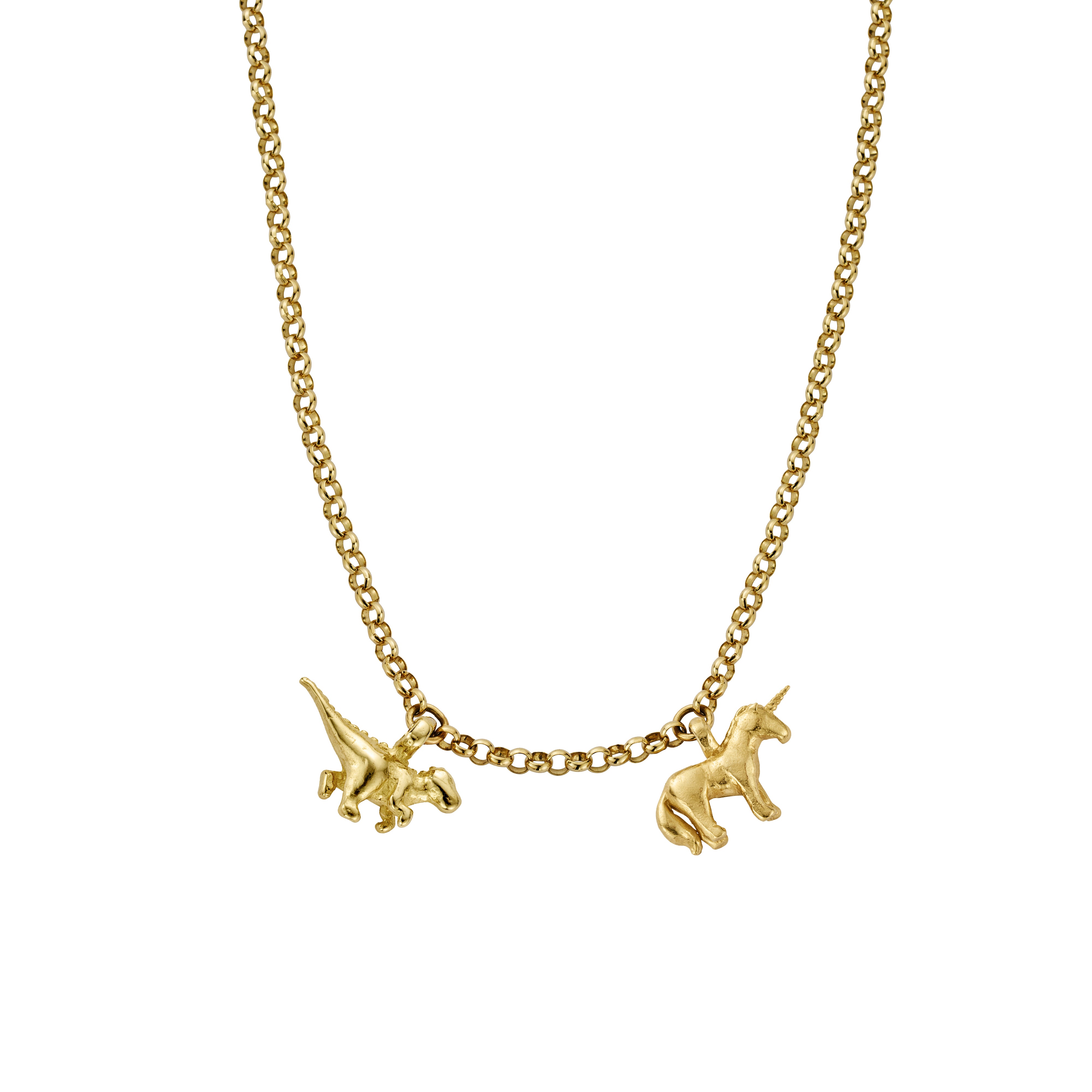 Gold Dinosaur and Unicorn Belcher Necklace