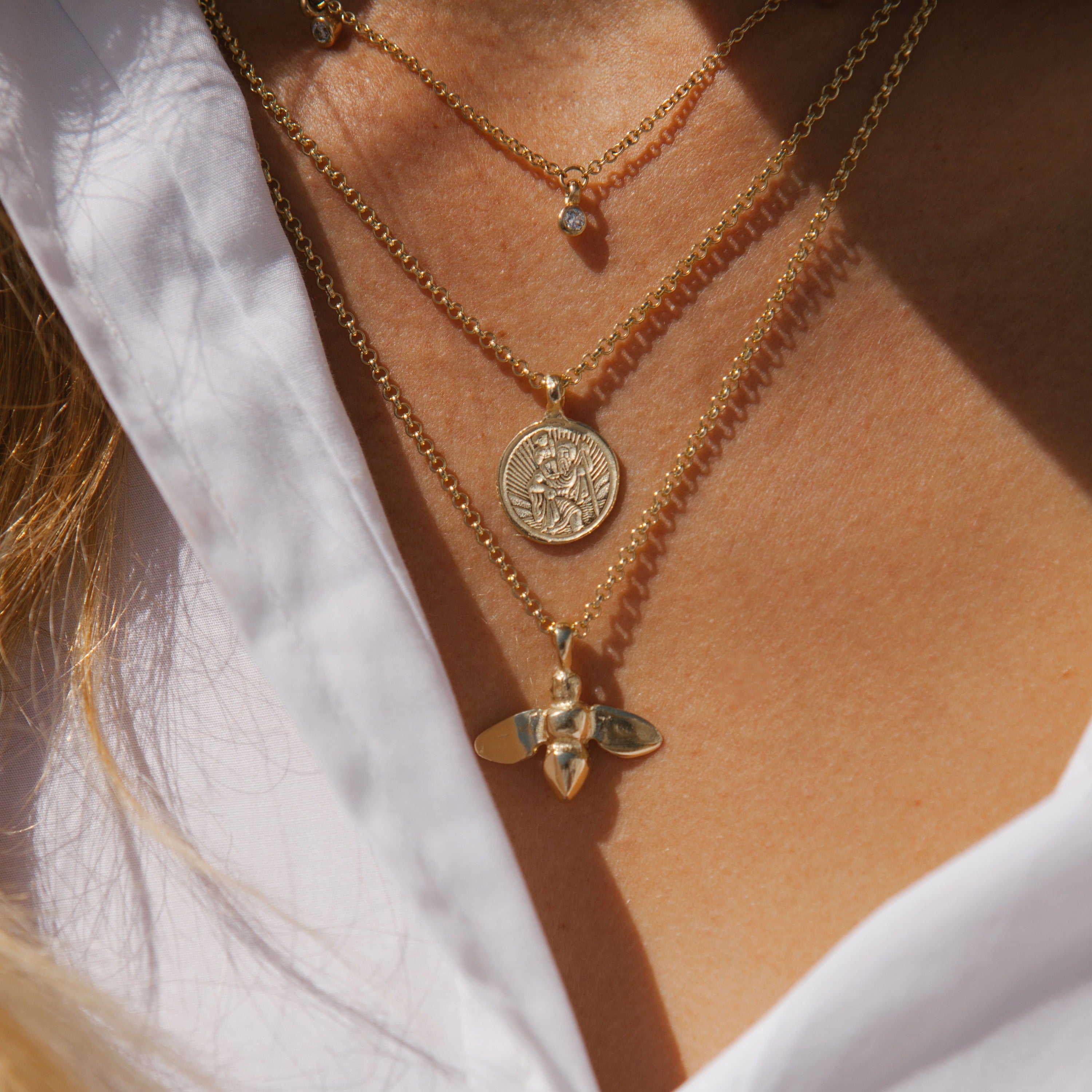 Gold Medium St Christopher Necklace 7 Gold Medium St Christopher Necklace