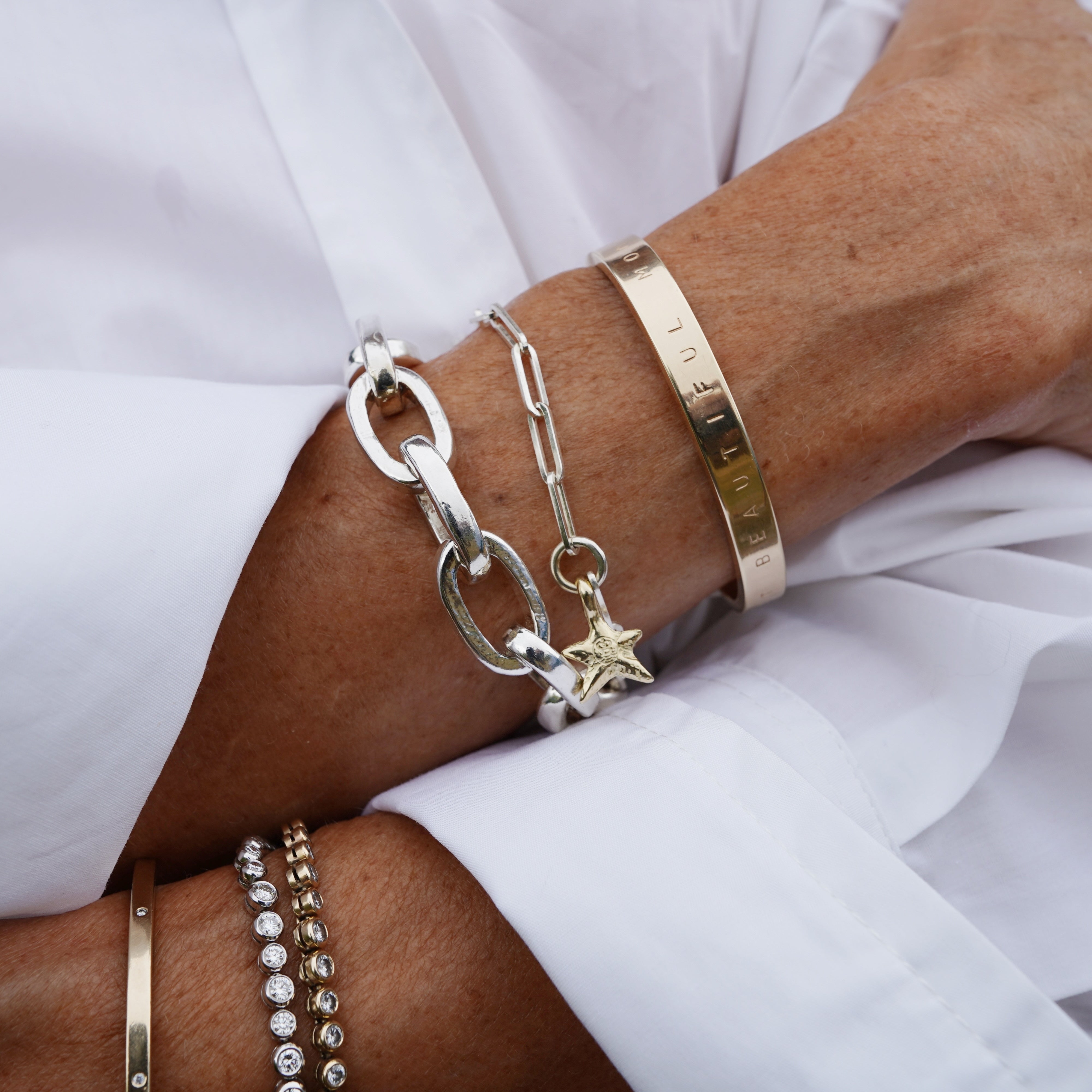 Silver & Gold Mini Star Trace Chain Bracelet 3 Silver & Gold Mini Star Trace Chain Bracelet