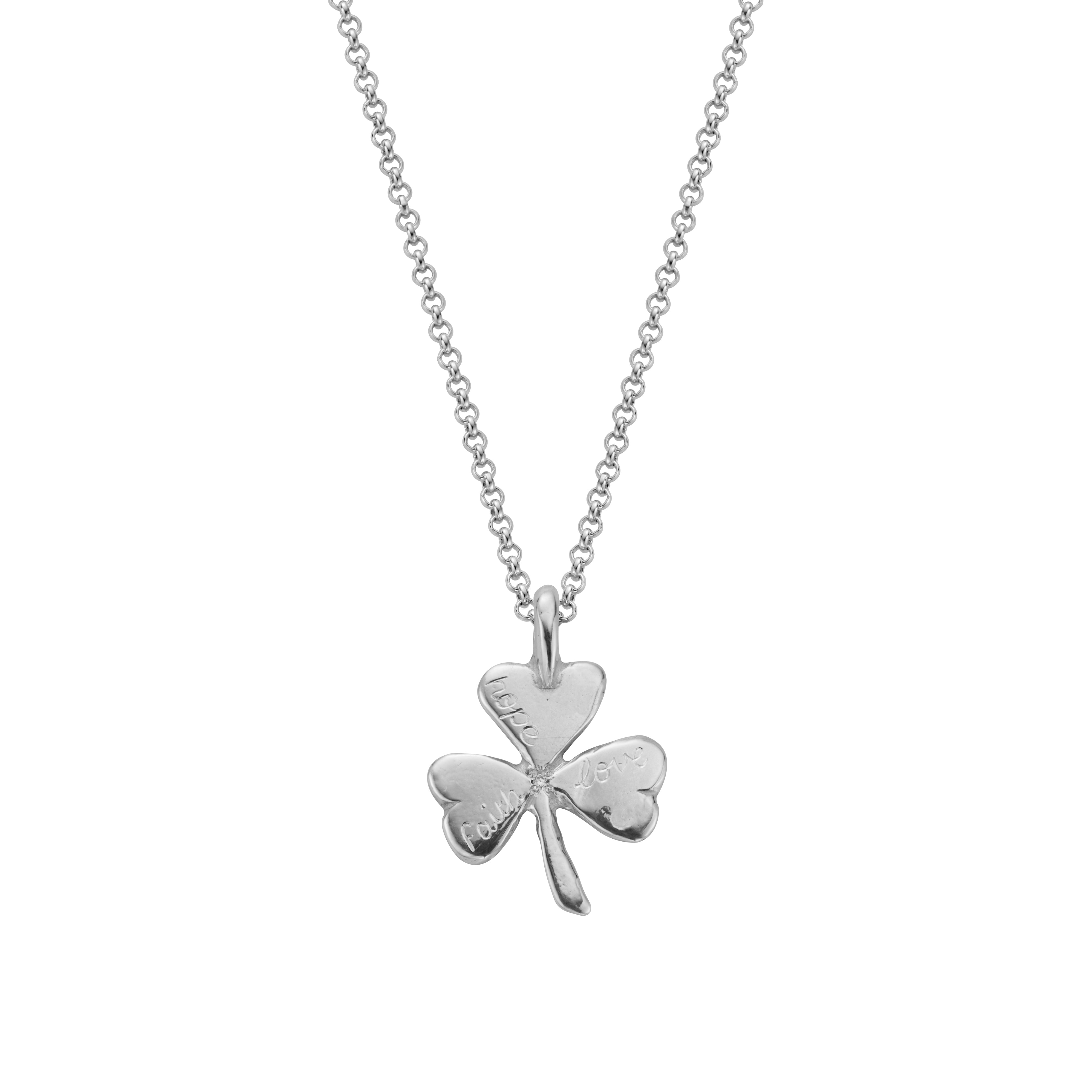 Silver 'Faith, Hope, Love' Large Shamrock Necklace 3 Silver 'Faith, Hope, Love' Large Shamrock Necklace