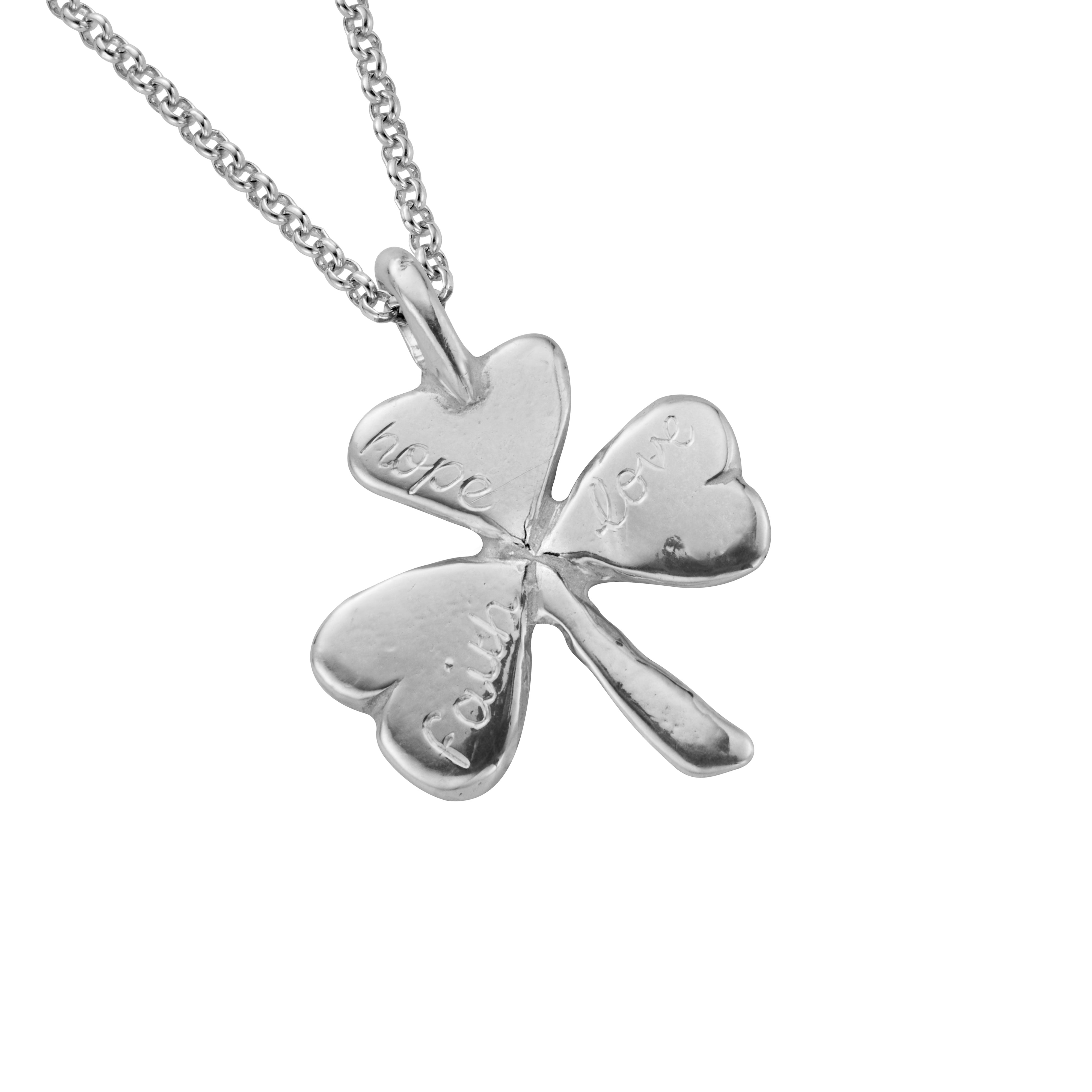 Silver 'Faith, Hope, Love' Large Shamrock Necklace 4 Silver 'Faith, Hope, Love' Large Shamrock Necklace