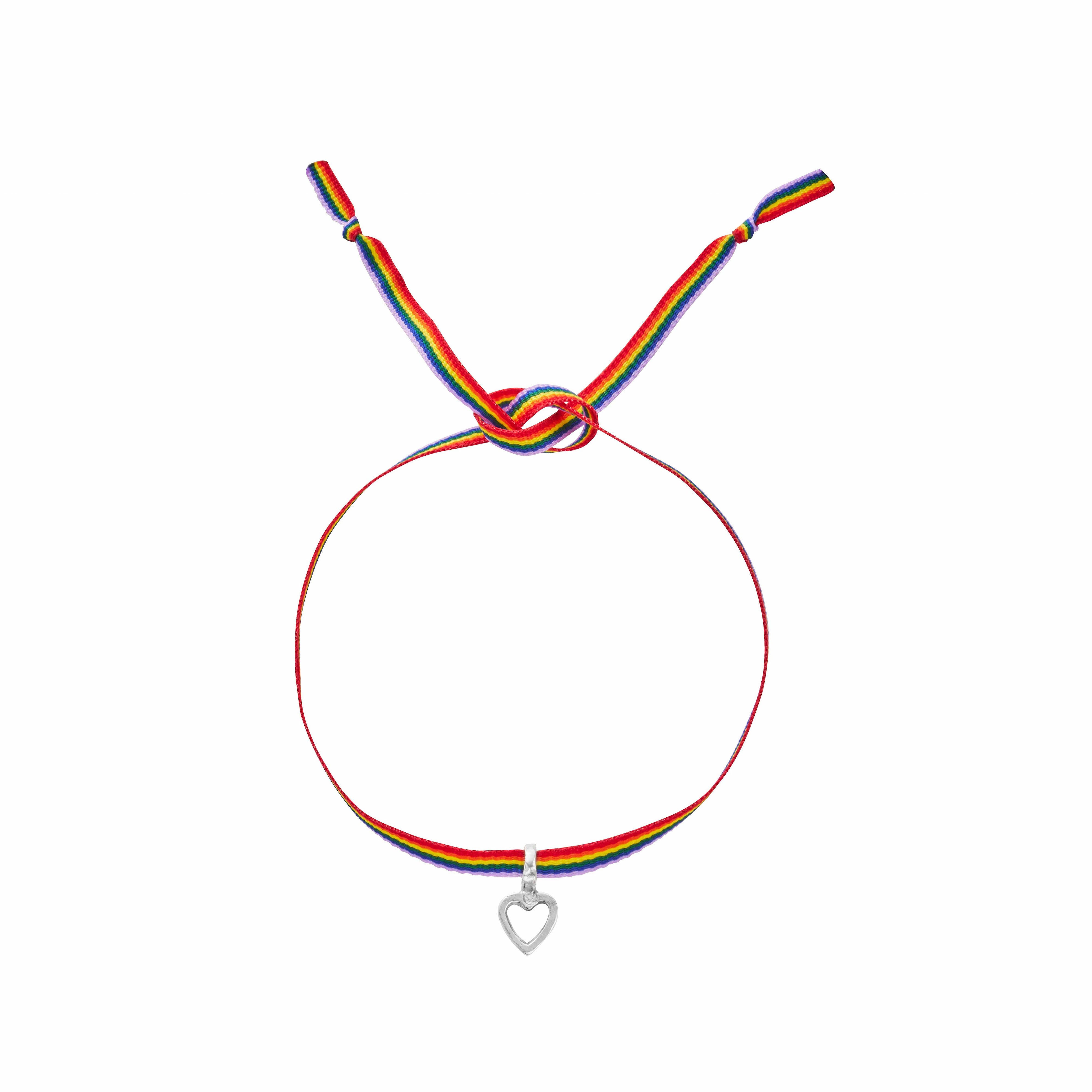 Silver 'Love Wins' Open Heart Rainbow Ribbon Bracelet