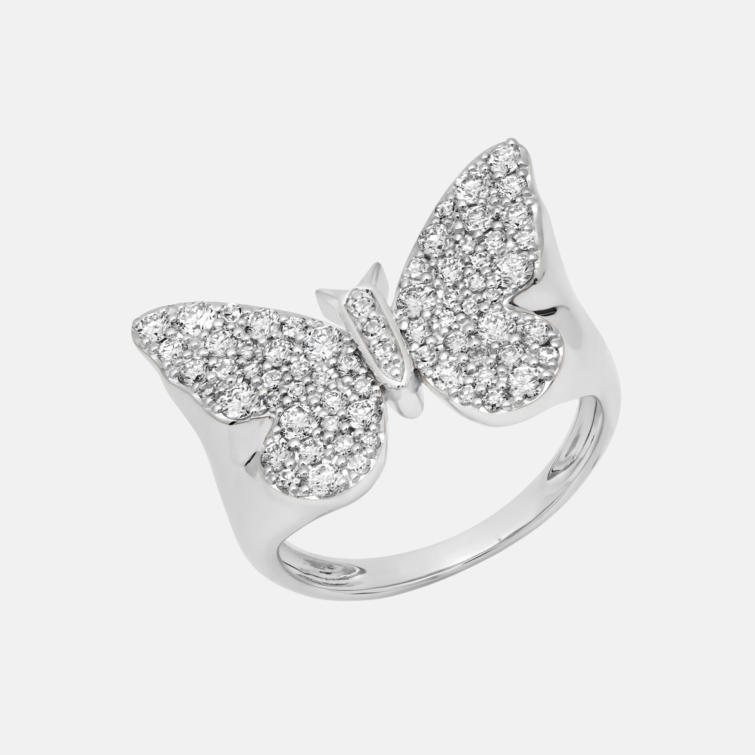 Diamond Butterfly Signet Ring, White Gold