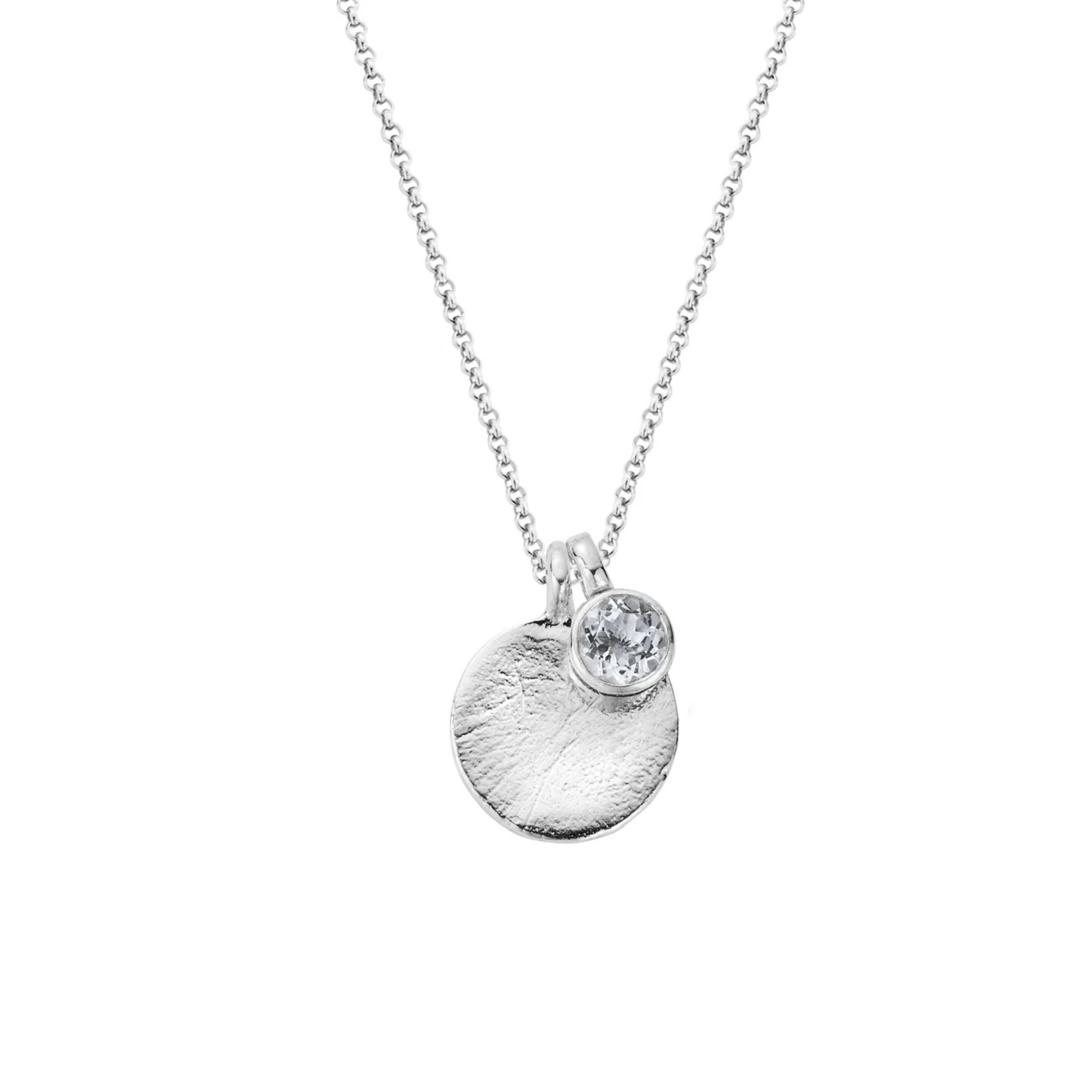 Silver Clear Quartz Moon & Stone Necklace