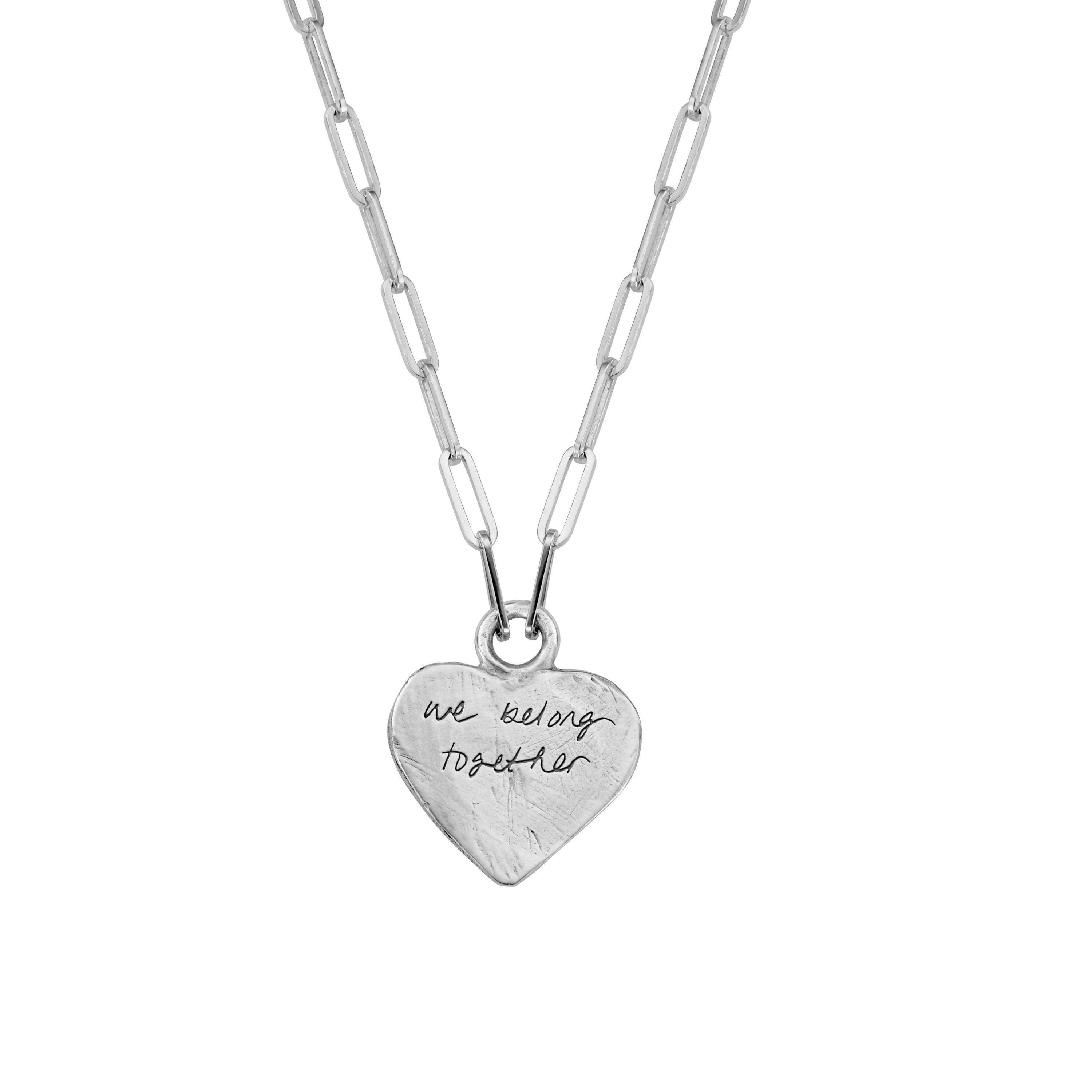Silver Keeper's Heart Trace Chain Necklace with Handwriting