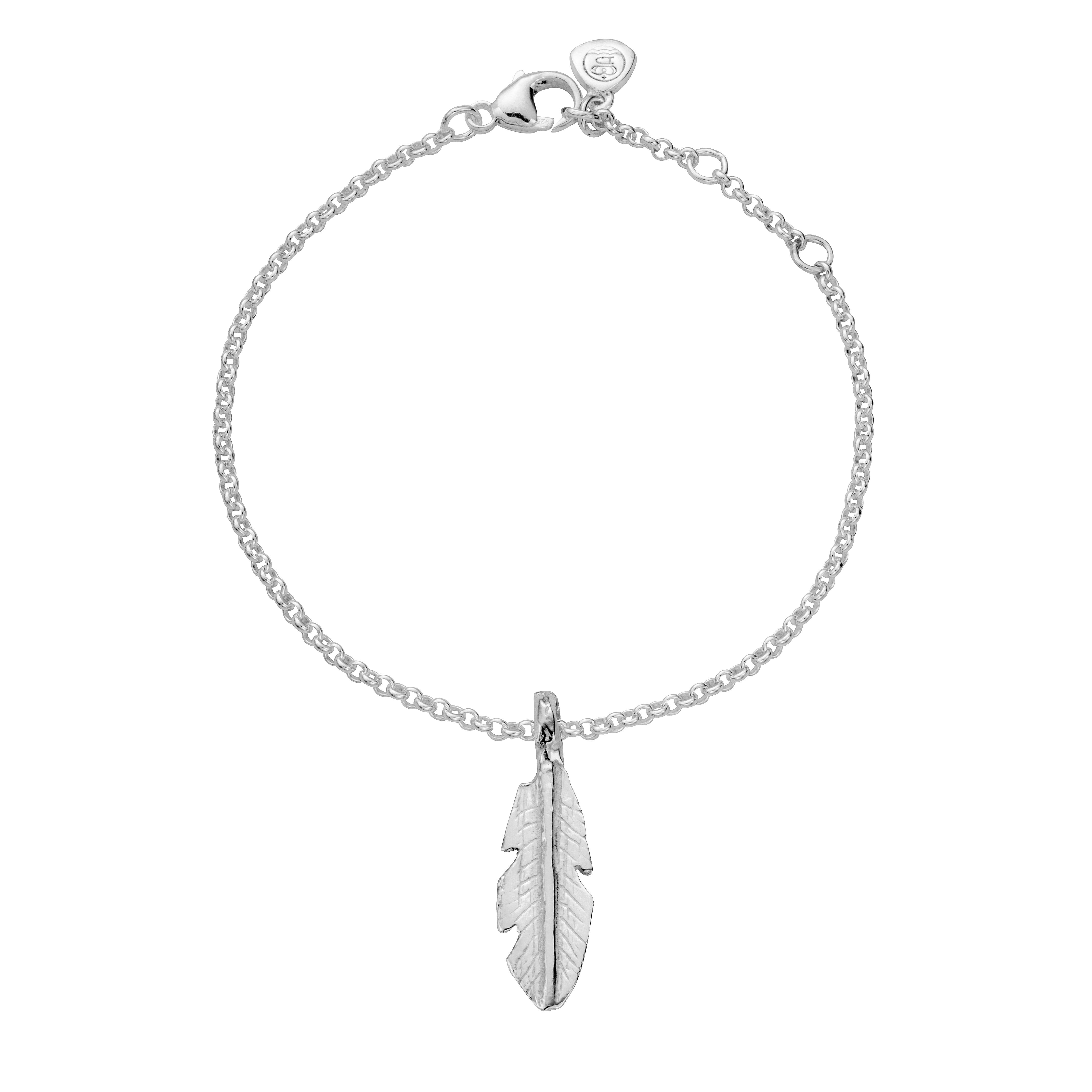 Silver Medium Feather Chain Bracelet