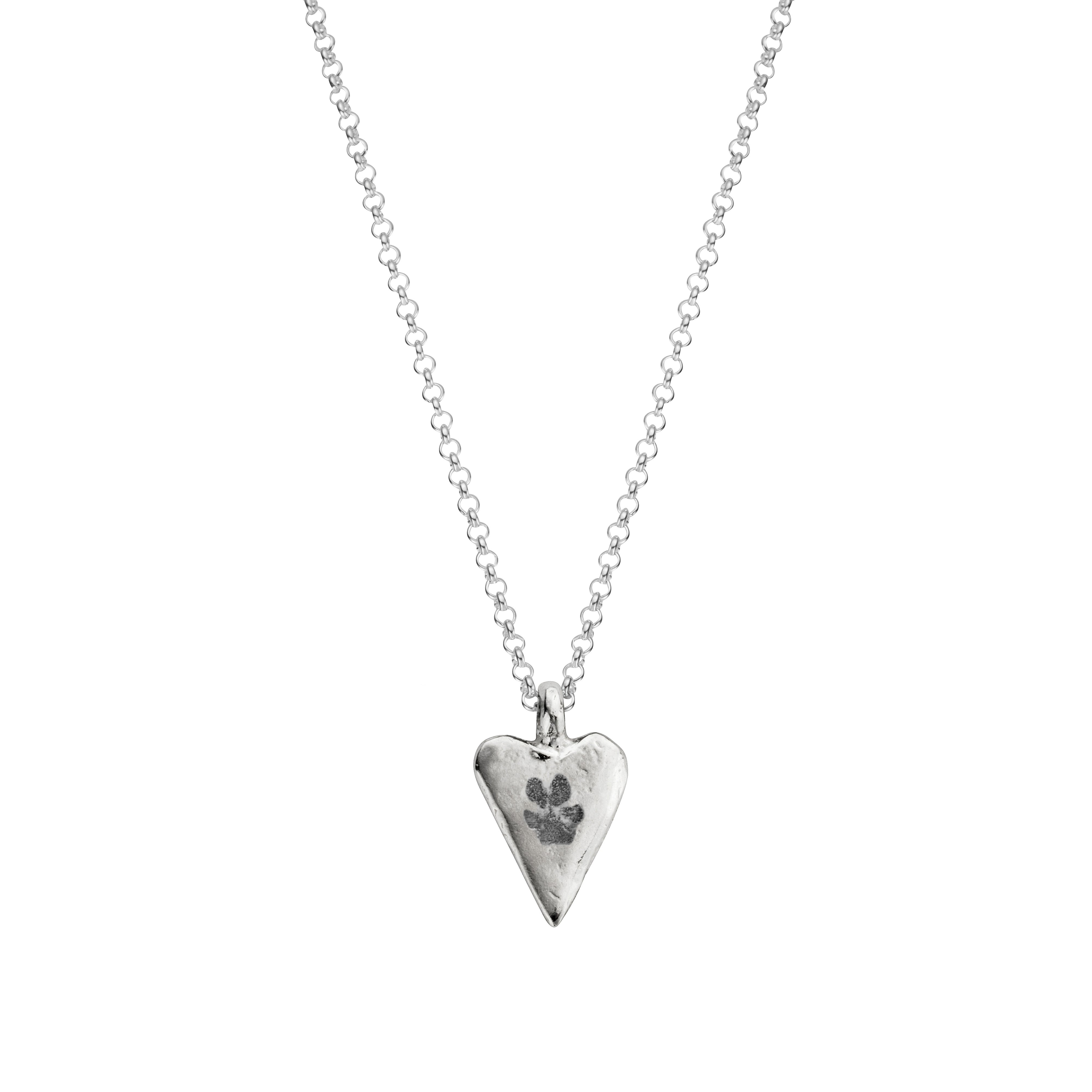 Silver Medium Heart Necklace with Paw Print