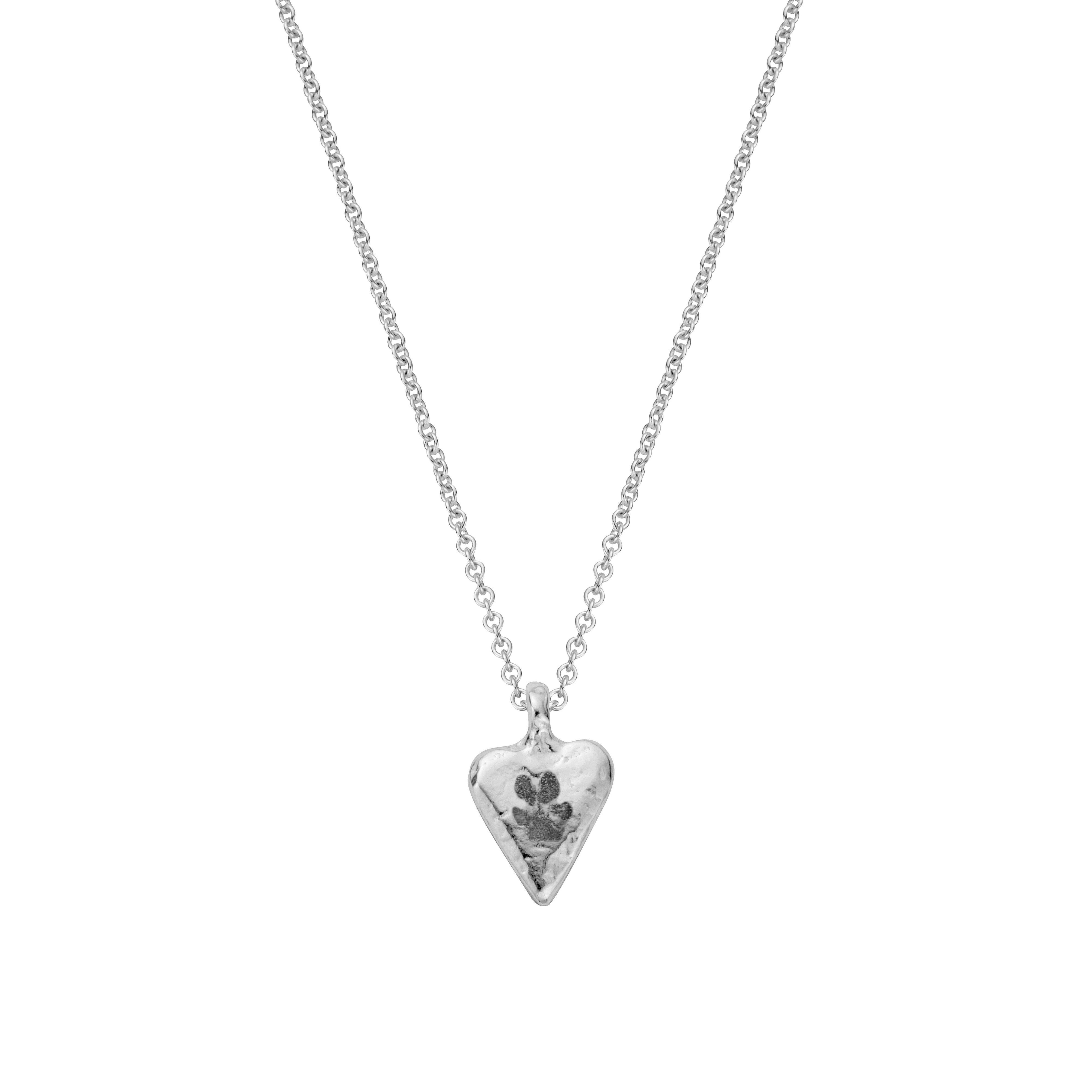 Silver Mini Heart Necklace with Paw Print