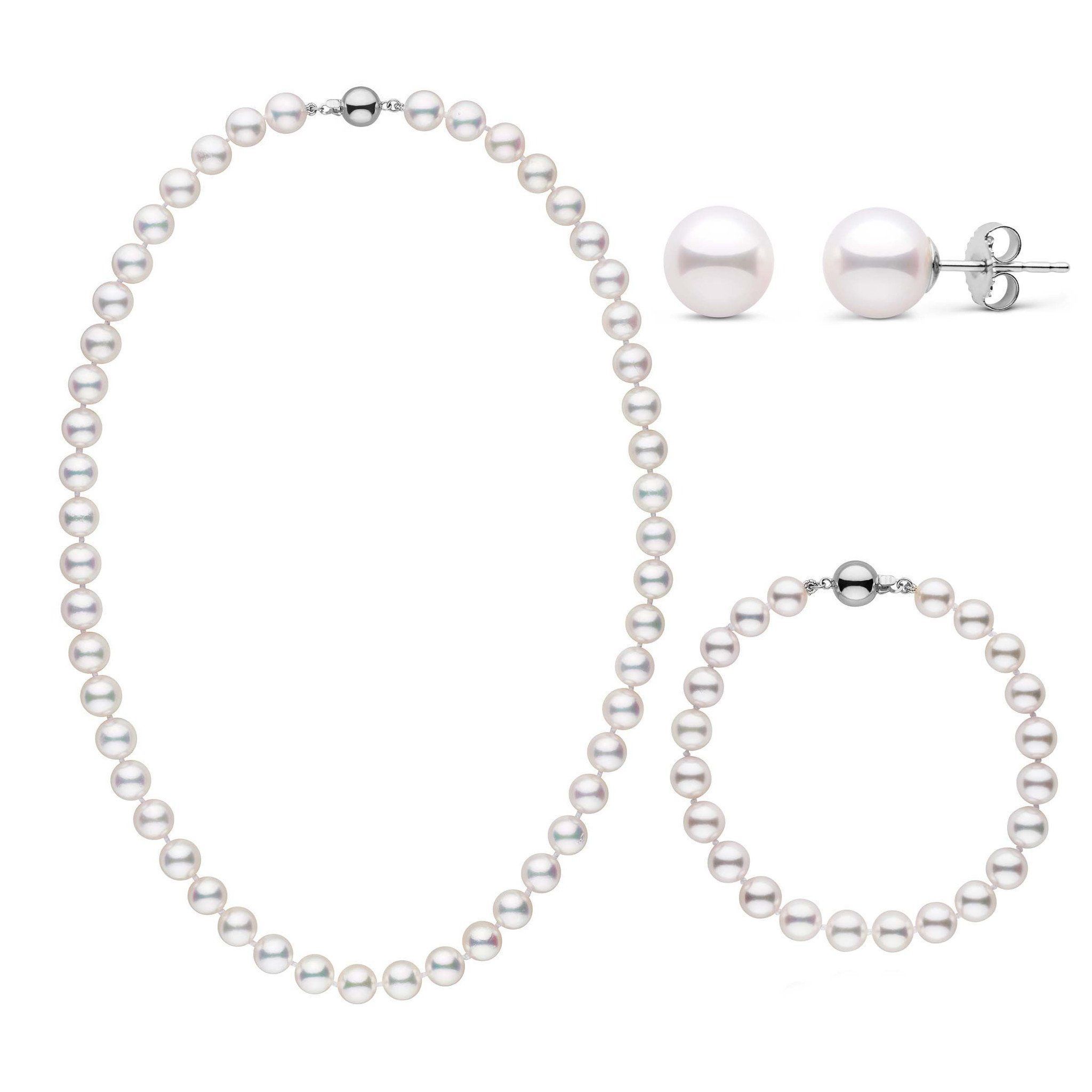 3-Piece Set of 7.0-7.5 mm AAA White Akoya Pearls