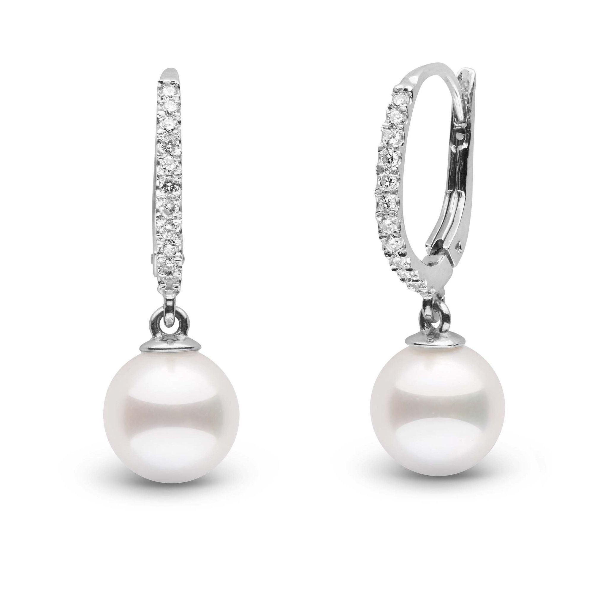 Eternal Collection White Akoya 8.0-8.5 mm Pearl & Diamond Dangle Earrings