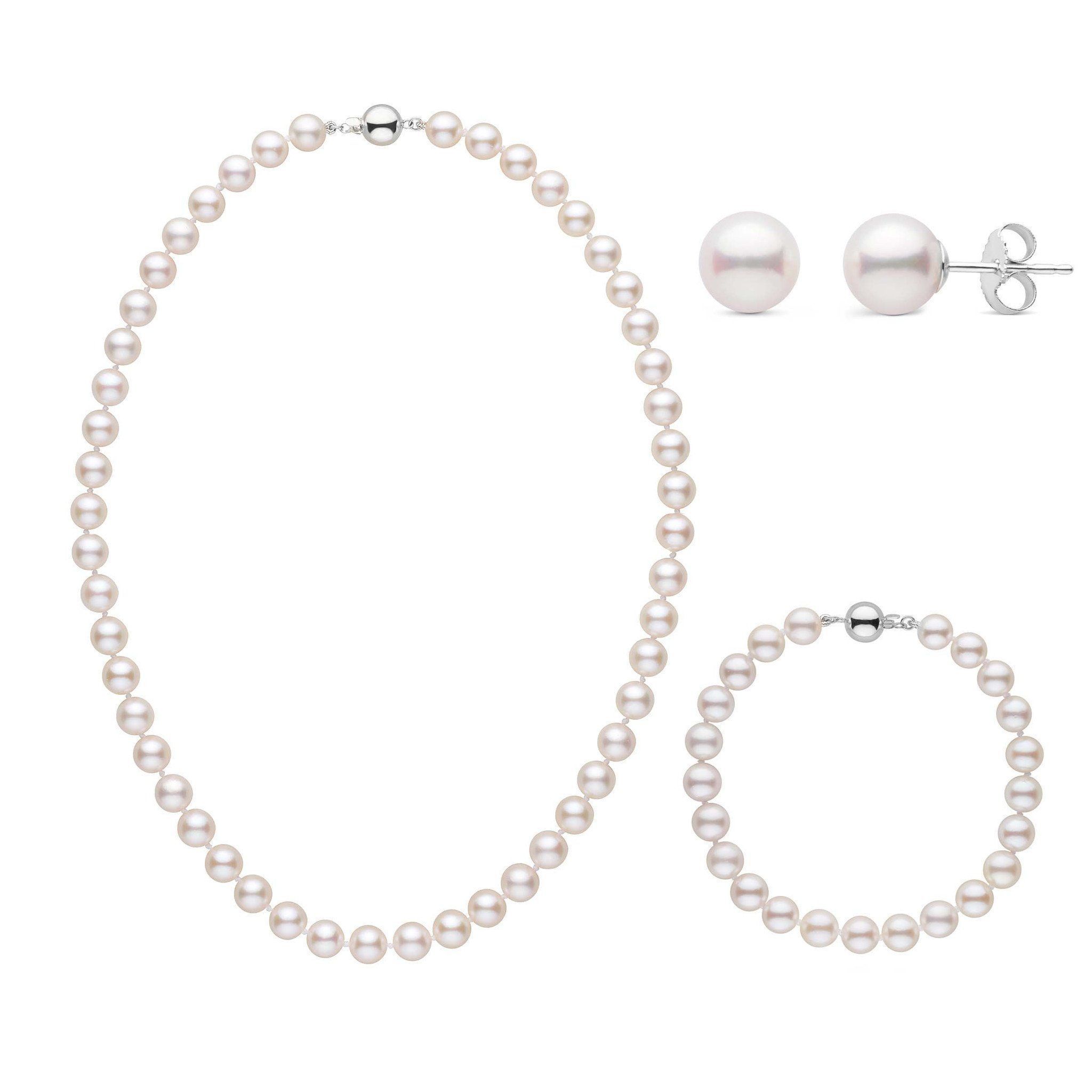 3-Piece Set of 7.0-7.5 mm AA+ White Akoya Pearls