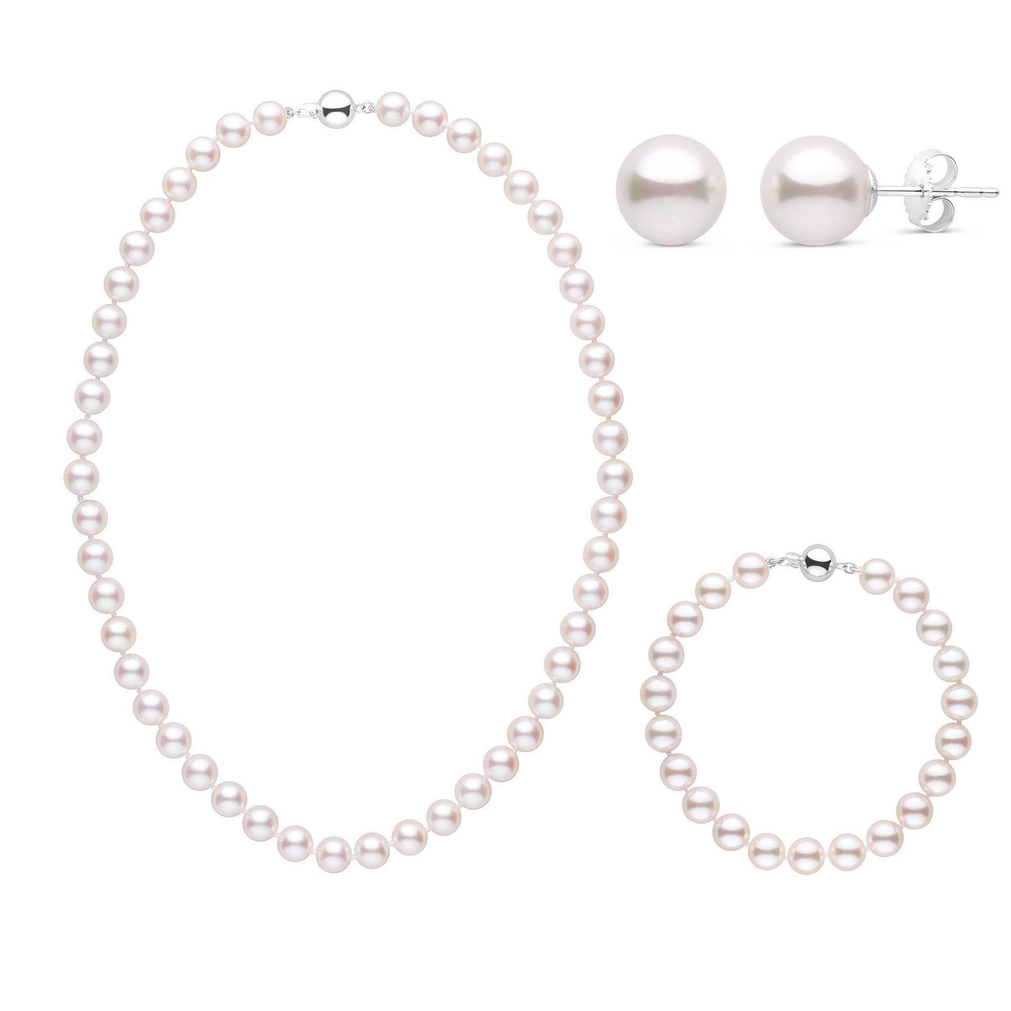 3-Piece Set of 7.5-8.0 mm AA+ White Akoya Pearls