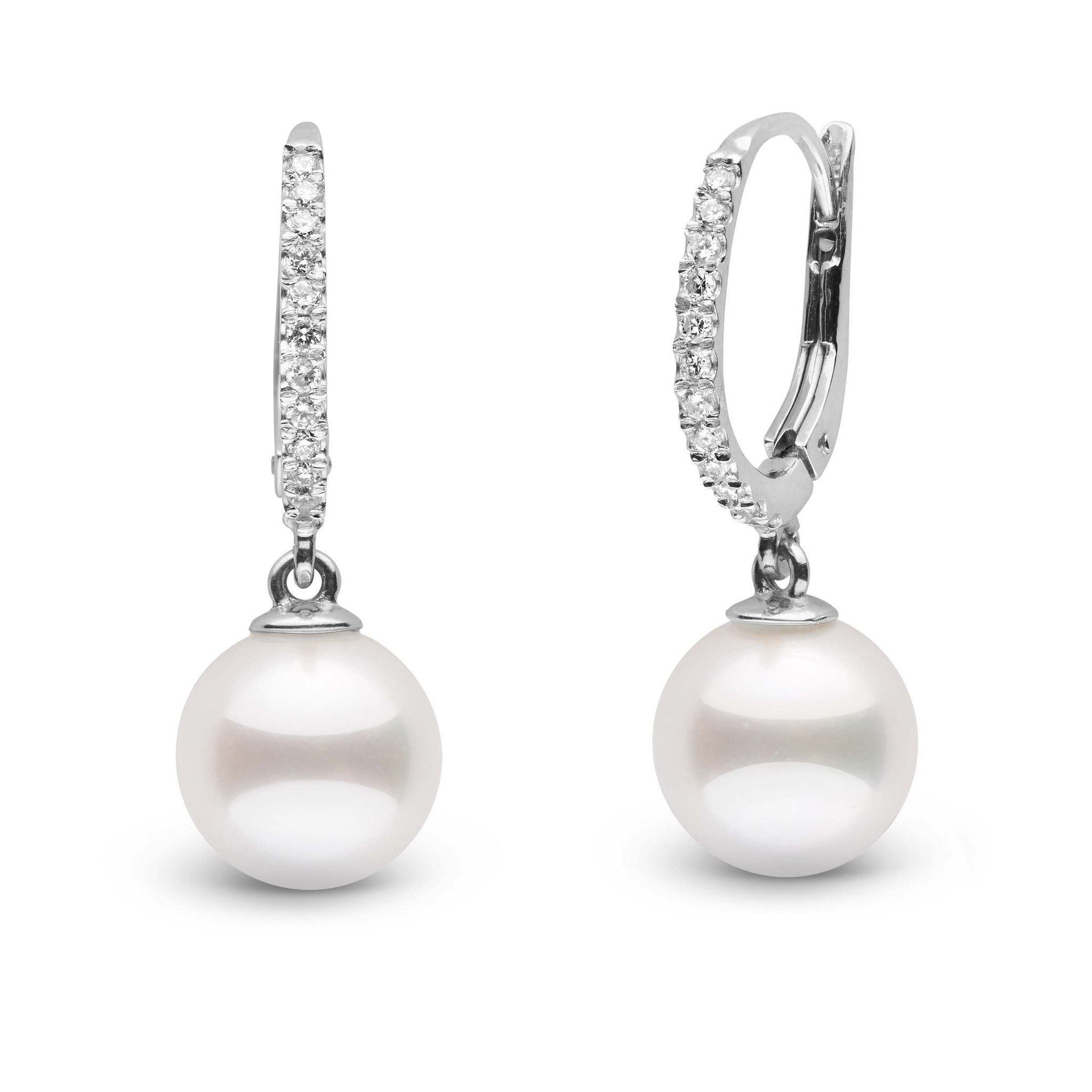 Eternal Collection White Akoya 9.0-9.5 mm Pearl & Diamond Dangle Earrings