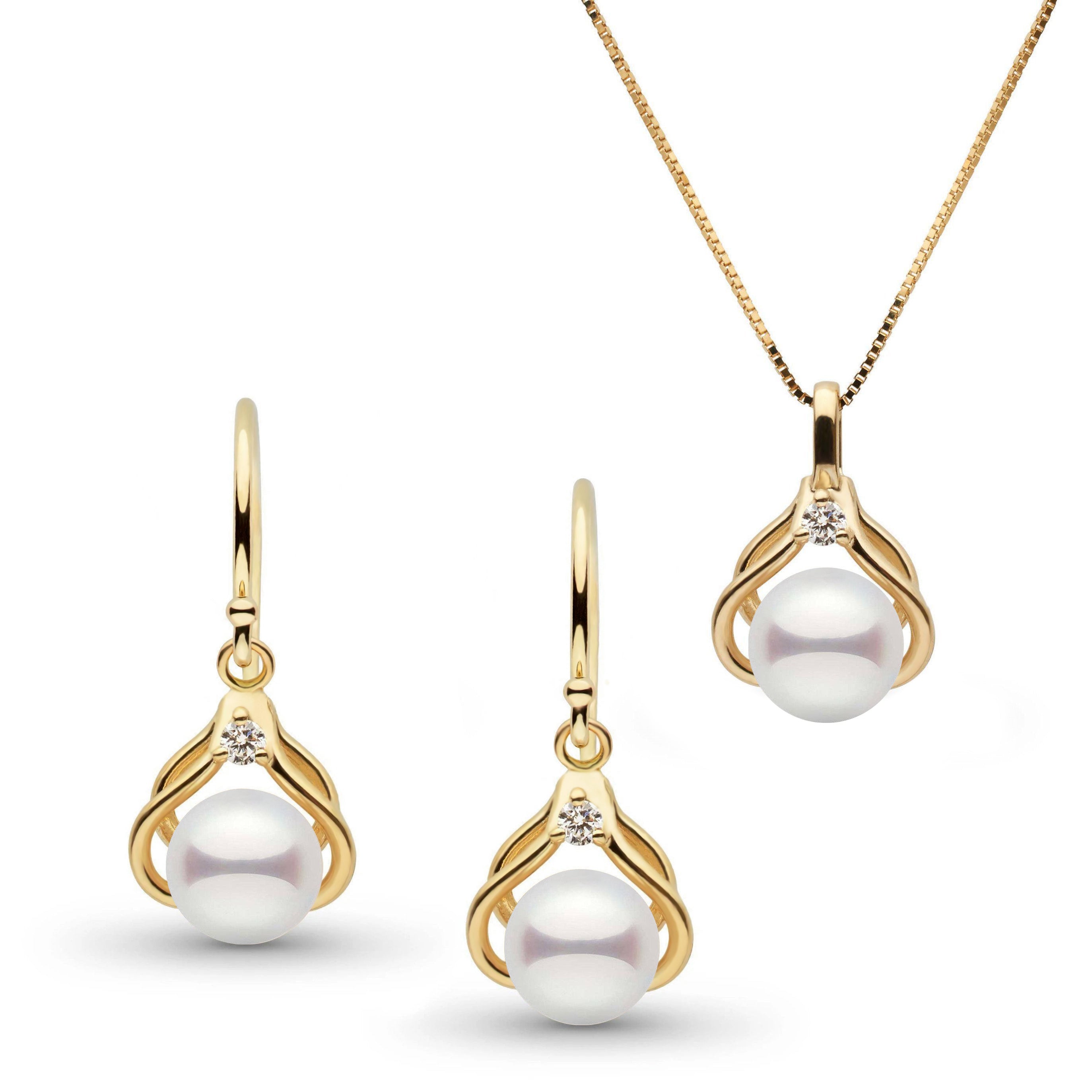 Tiara Collection 6.5-7.0 mm Akoya Pearl and Diamond Pendant and Earrings Set
