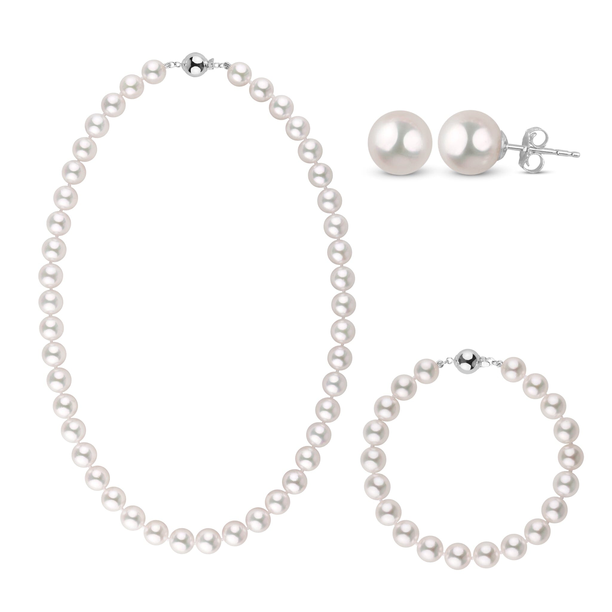 3-Piece Set of 8.0-8.5 mm AA+ White Akoya Pearls