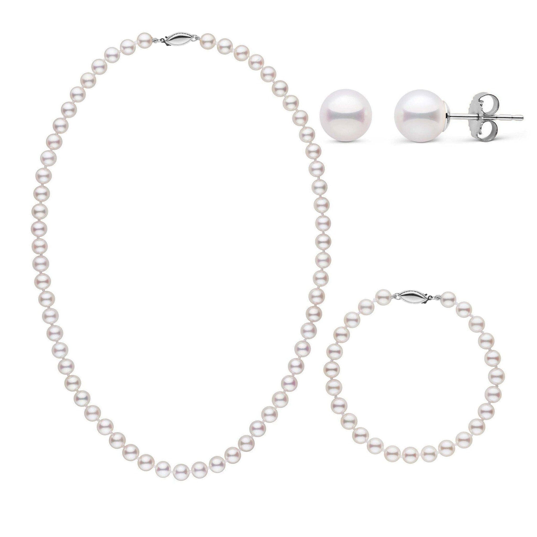3-Piece Set of 6.0-6.5 mm AAA White Akoya Pearls