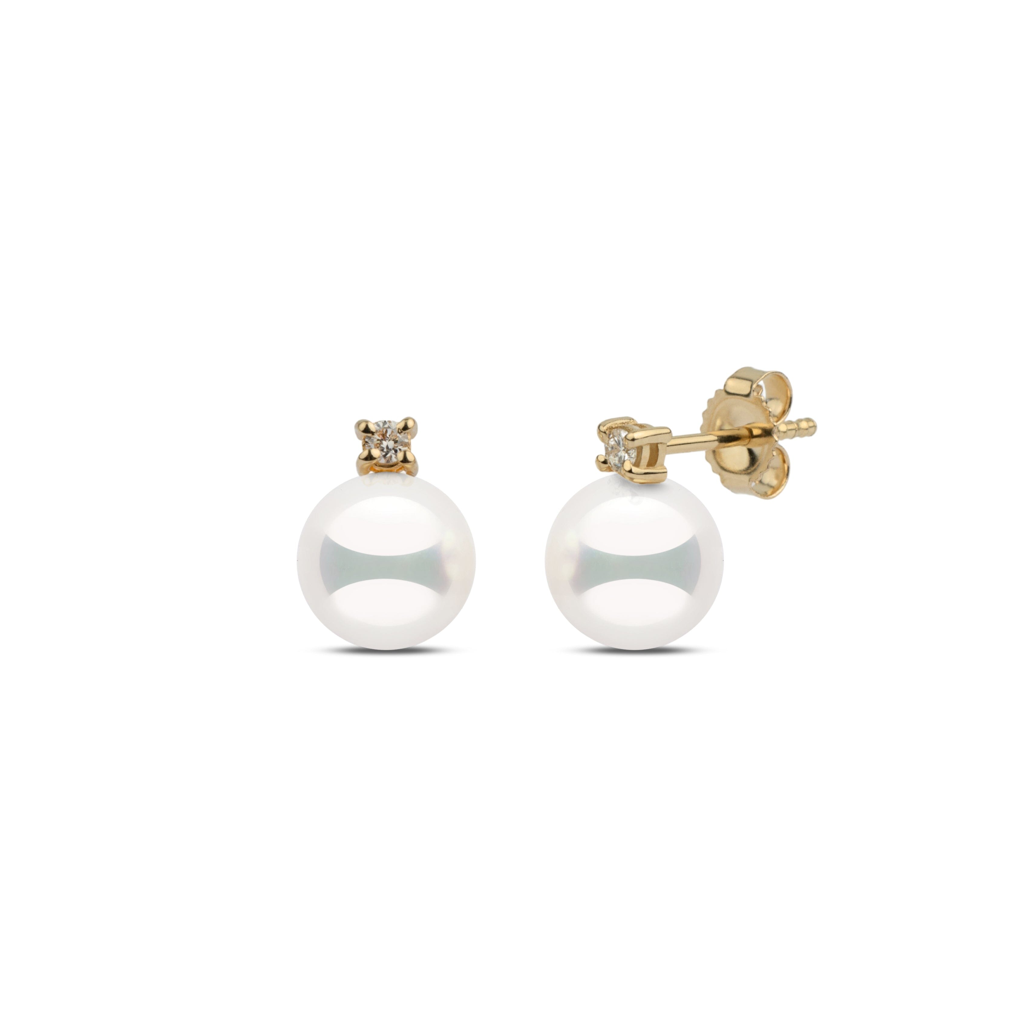 Starlight Collection 7.5-8.0 mm Natural White Hanadama Pearl and Diamond Stud Earrings