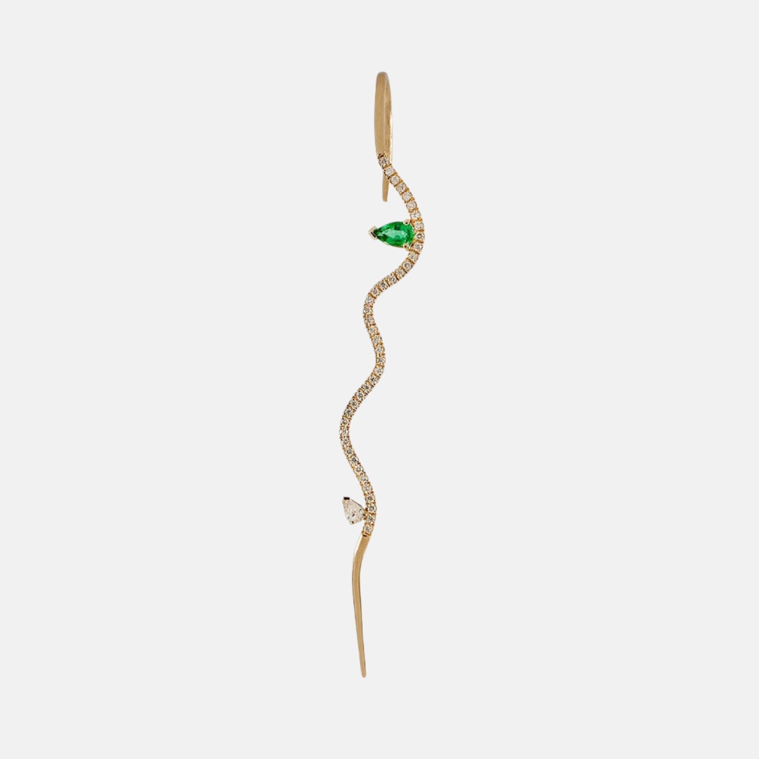 Double Emerald Splash Pave Wave Needle Earring
