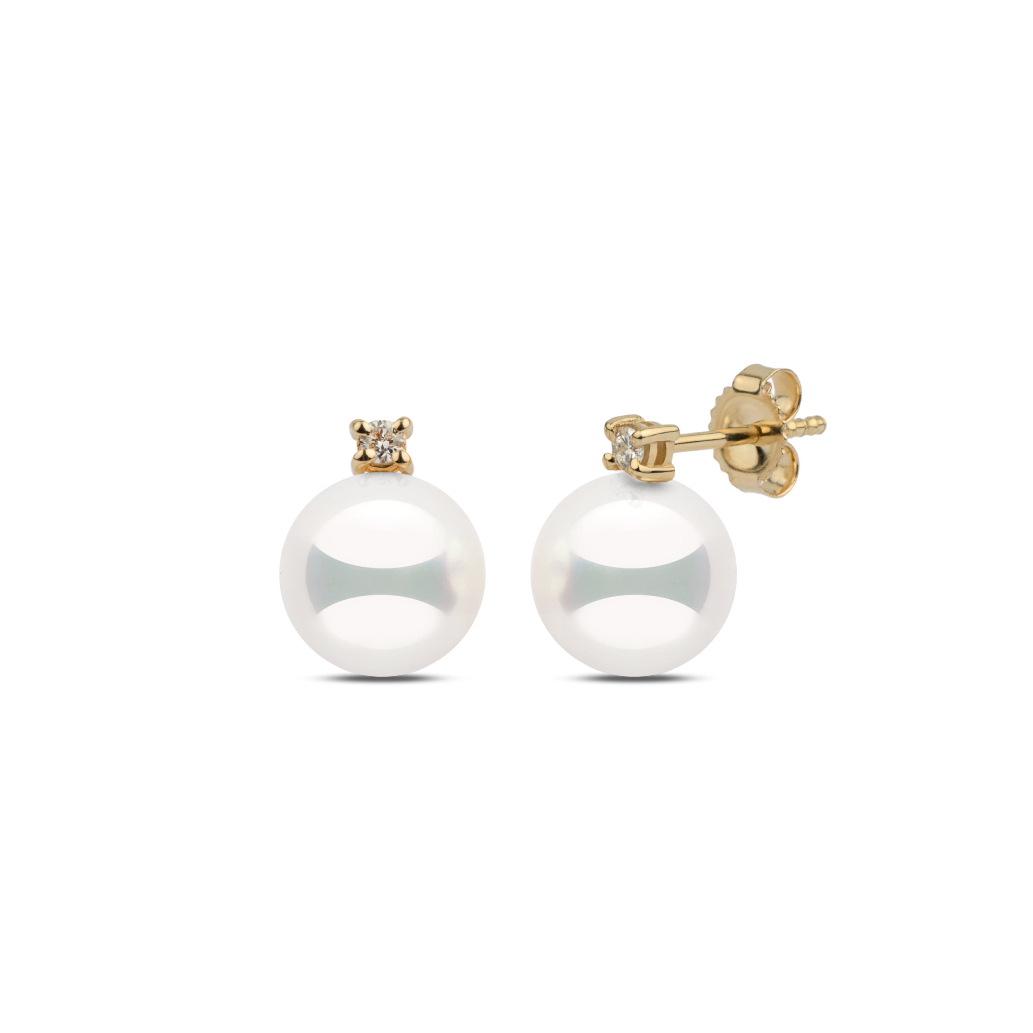 Starlight Collection 8.5-9.0 mm Natural White Hanadama Pearl and Diamond Stud Earrings