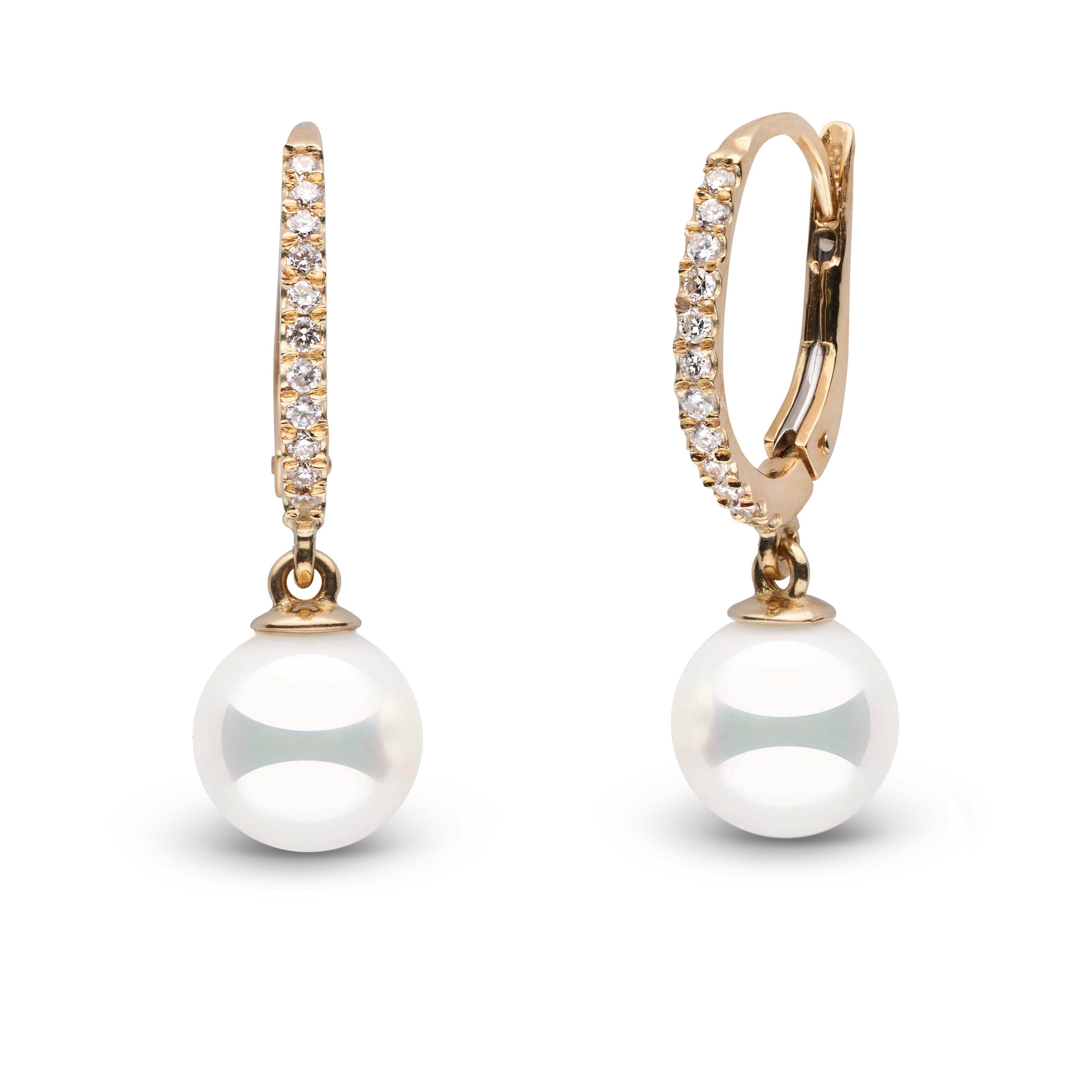 Eternal Collection 7.0-7.5 mm Natural White Hanadama Pearl and Diamond Dangle Earrings