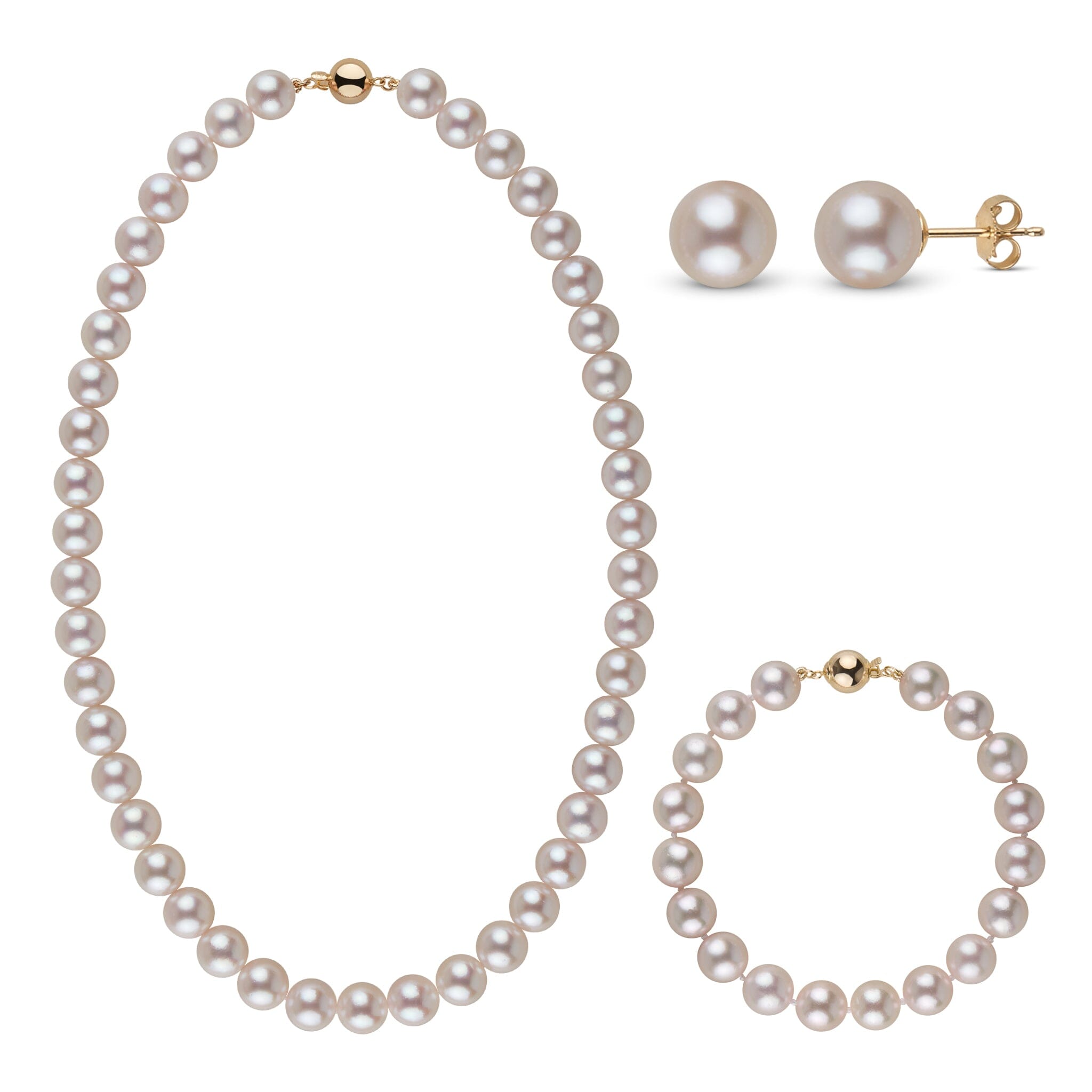 3-Piece Set of 9.0-9.5 mm AA+ White Akoya Pearls