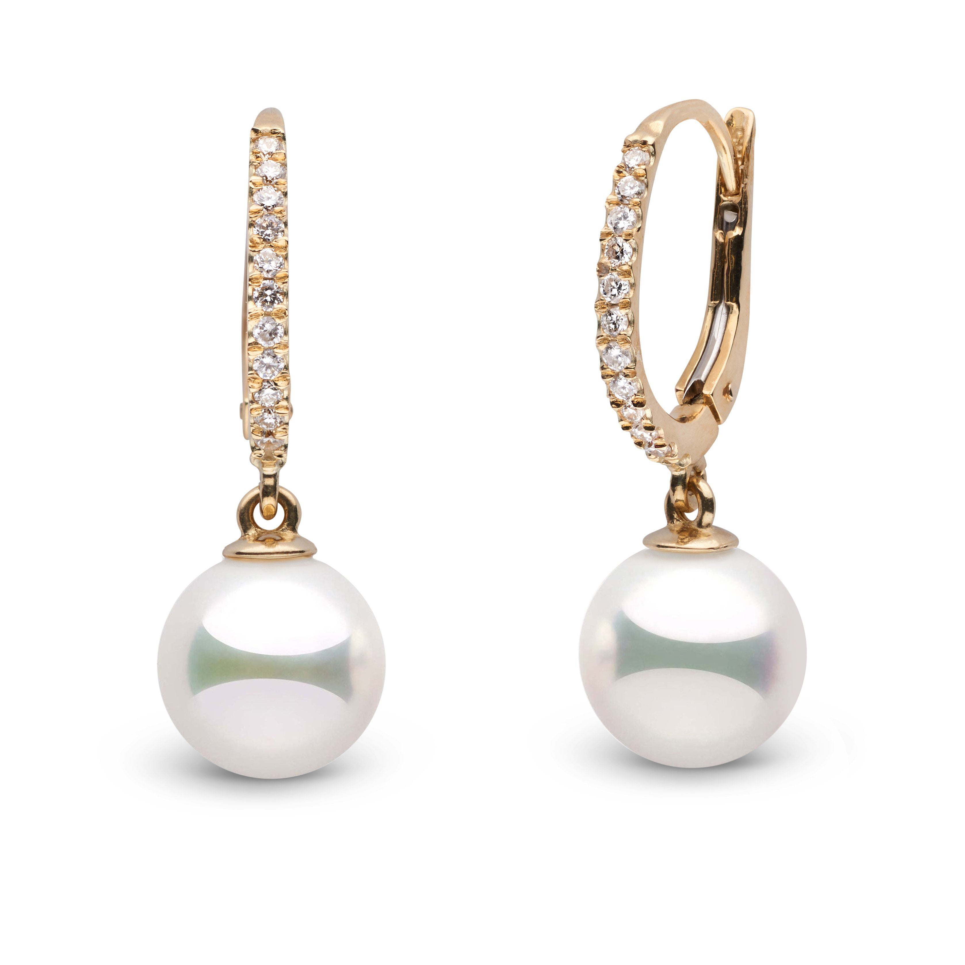 Eternal Collection 9.0-9.5 mm Natural White Hanadama Pearl and Diamond Dangle Earrings
