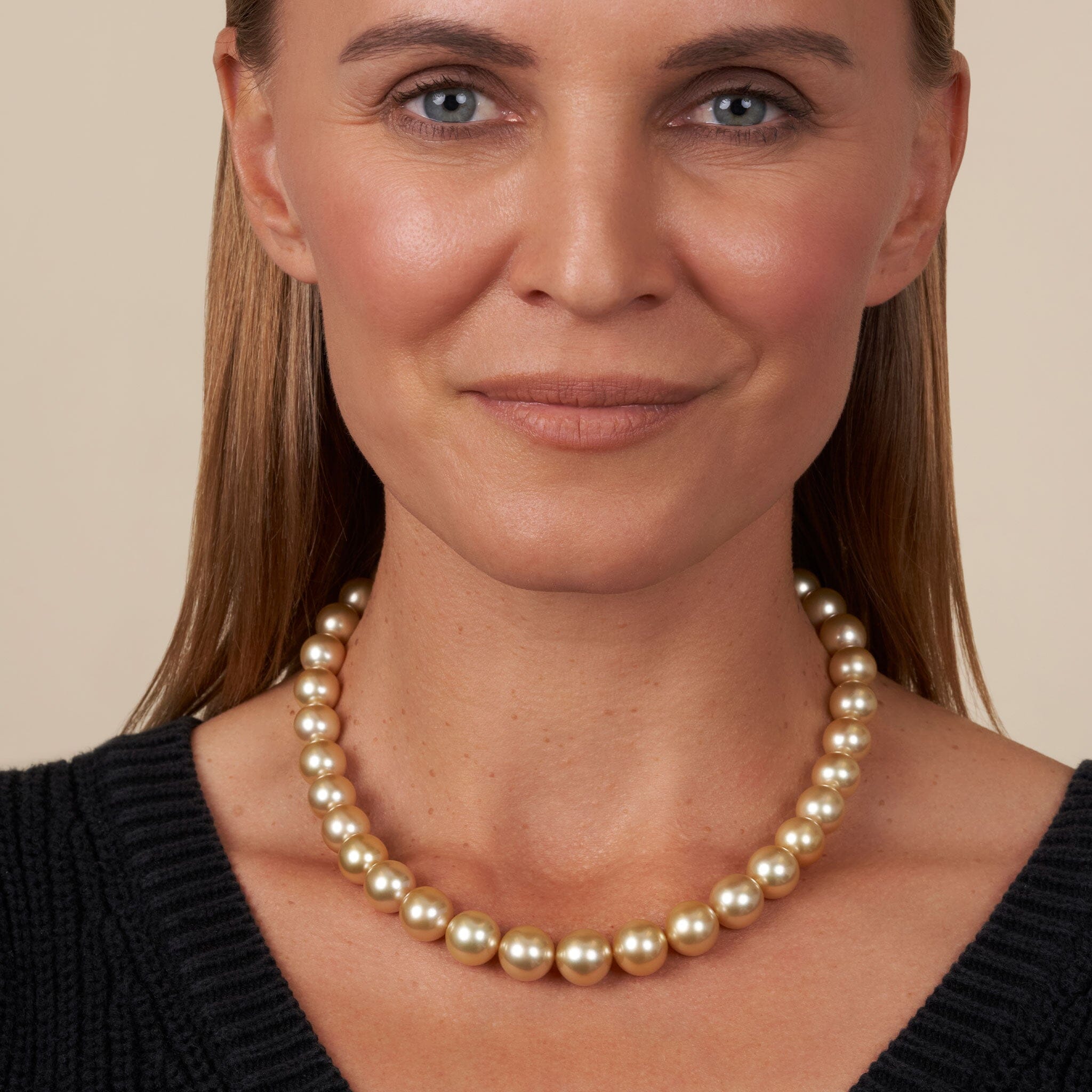 10.0-13.2 mm AA+/AAA Golden South Sea Round Pearl Necklace