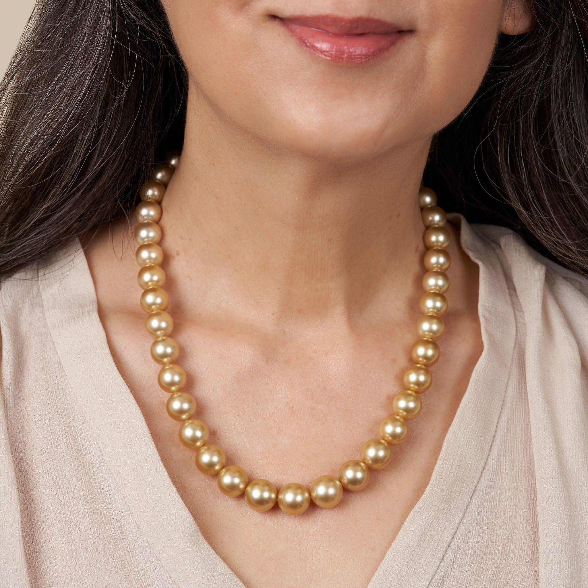 10.2-12.7 mm AA+/AAA Golden South Sea Round Pearl Necklace