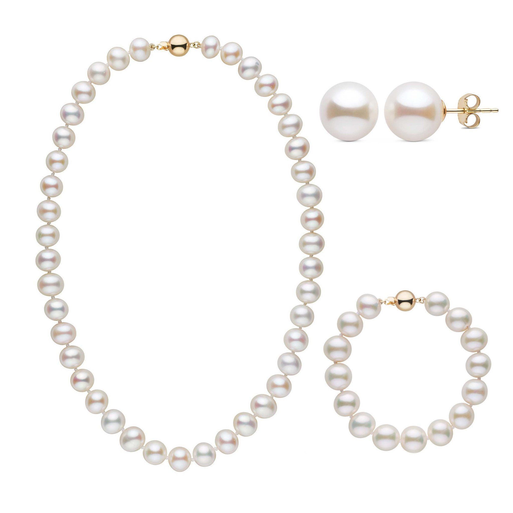 18 Inch 3 Piece 9.5-10.5 mm AA+ White Freshwater Pearl Set
