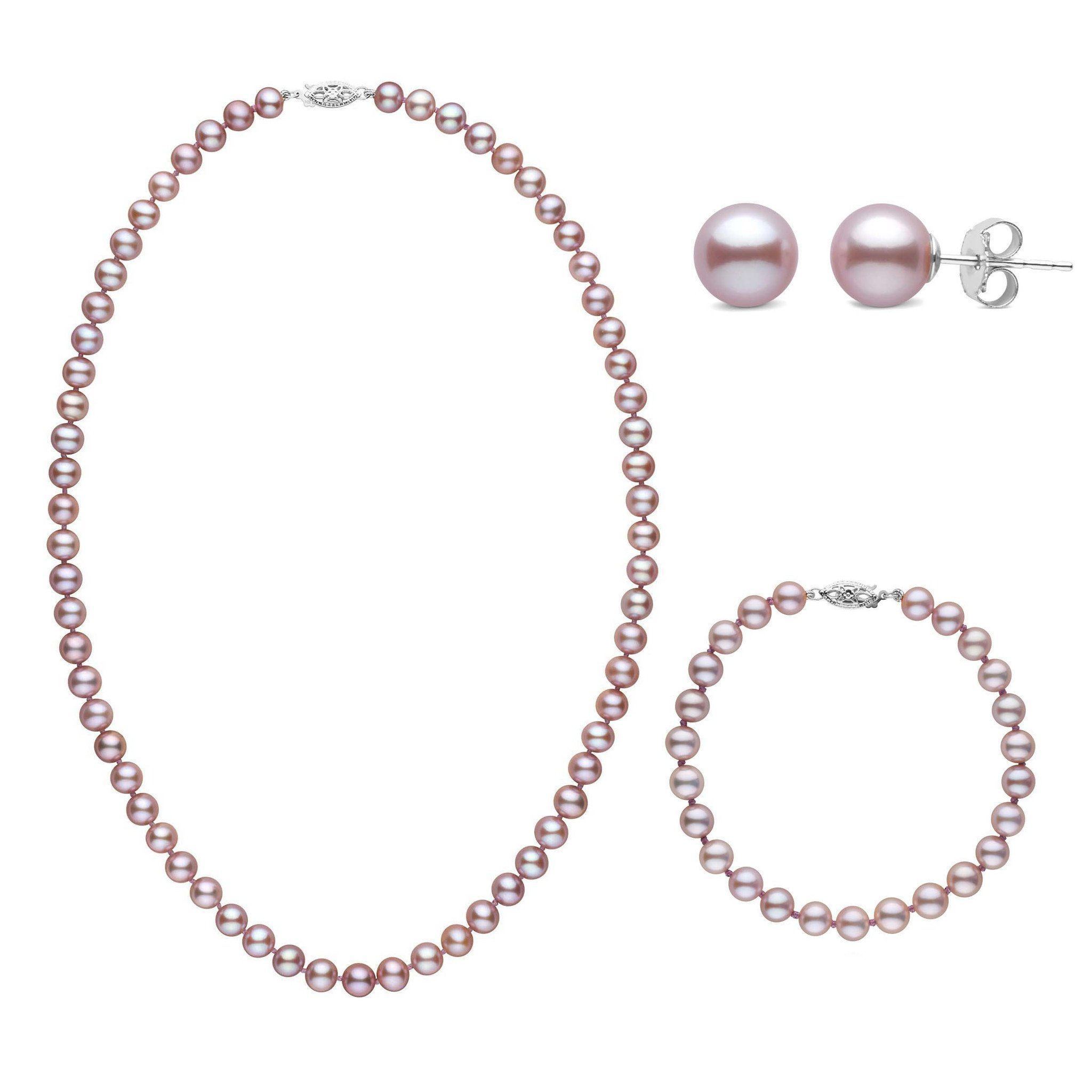 3-Piece Set of 6.5-7.0 mm AAA Lavender Freshwater Pearls
