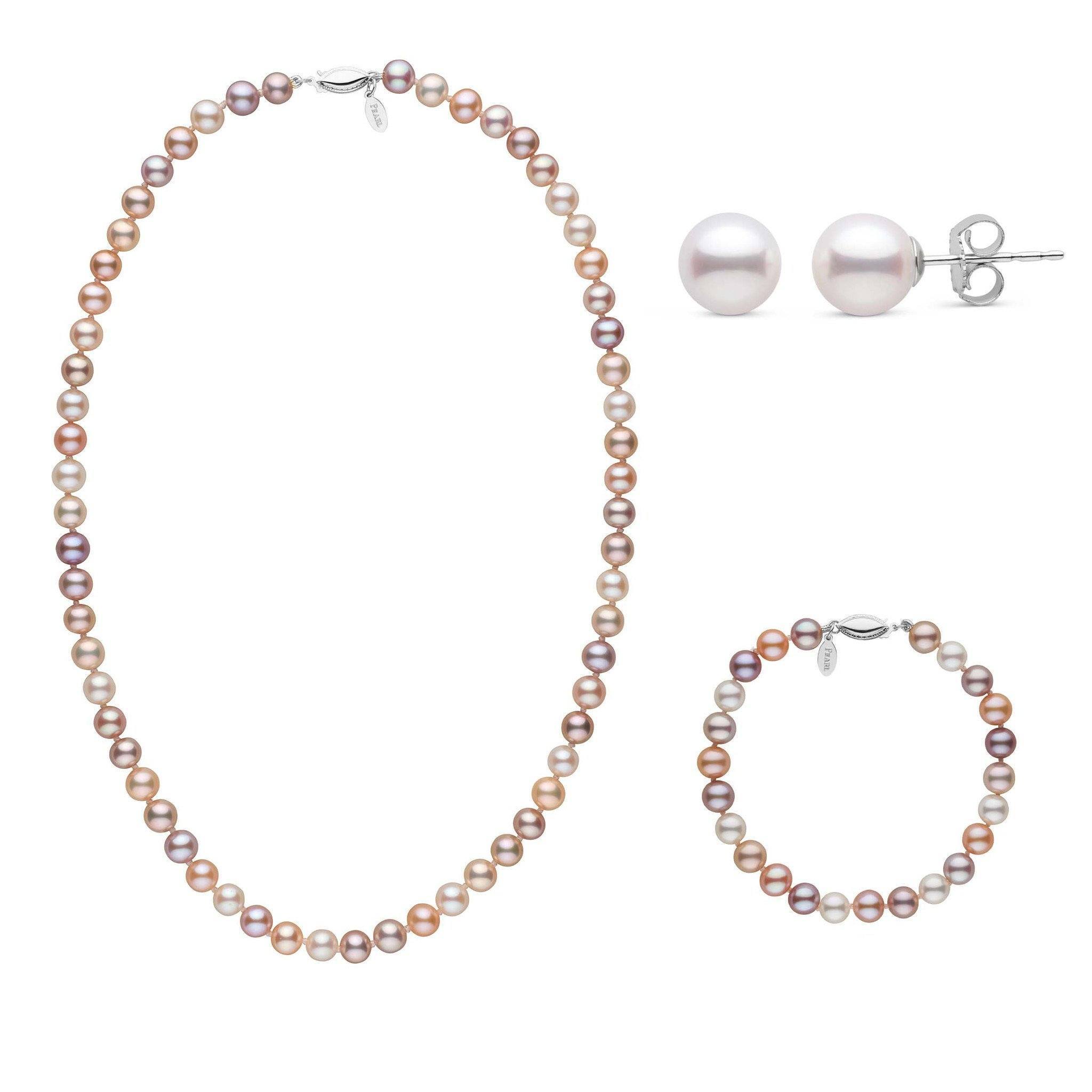 3-Piece Set of 6.5-7.0 mm Freshadama Multicolor Freshwater Pearl