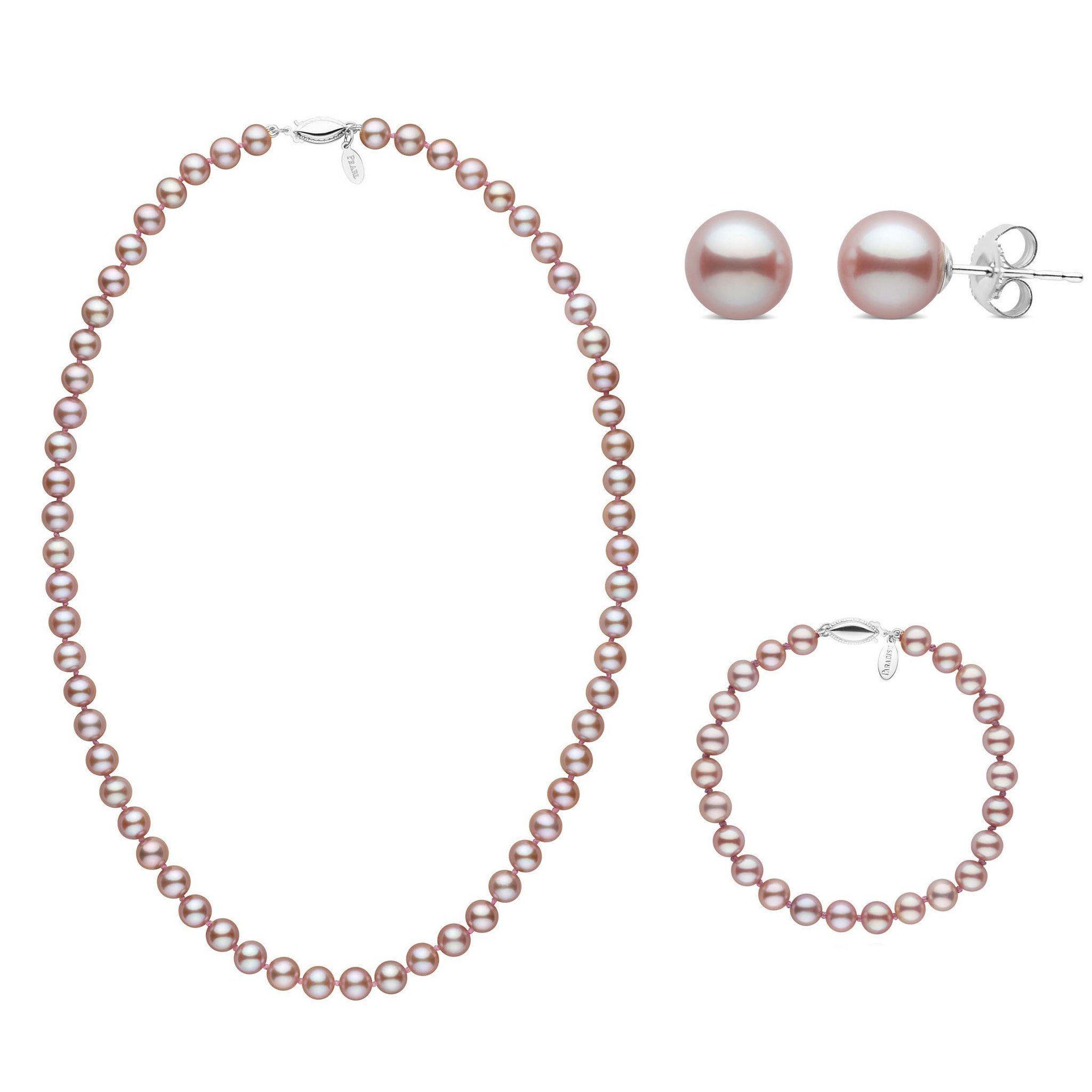 3-piece Set of 6.5-7.0 mm Lavender Freshadama Freshwater Pearls