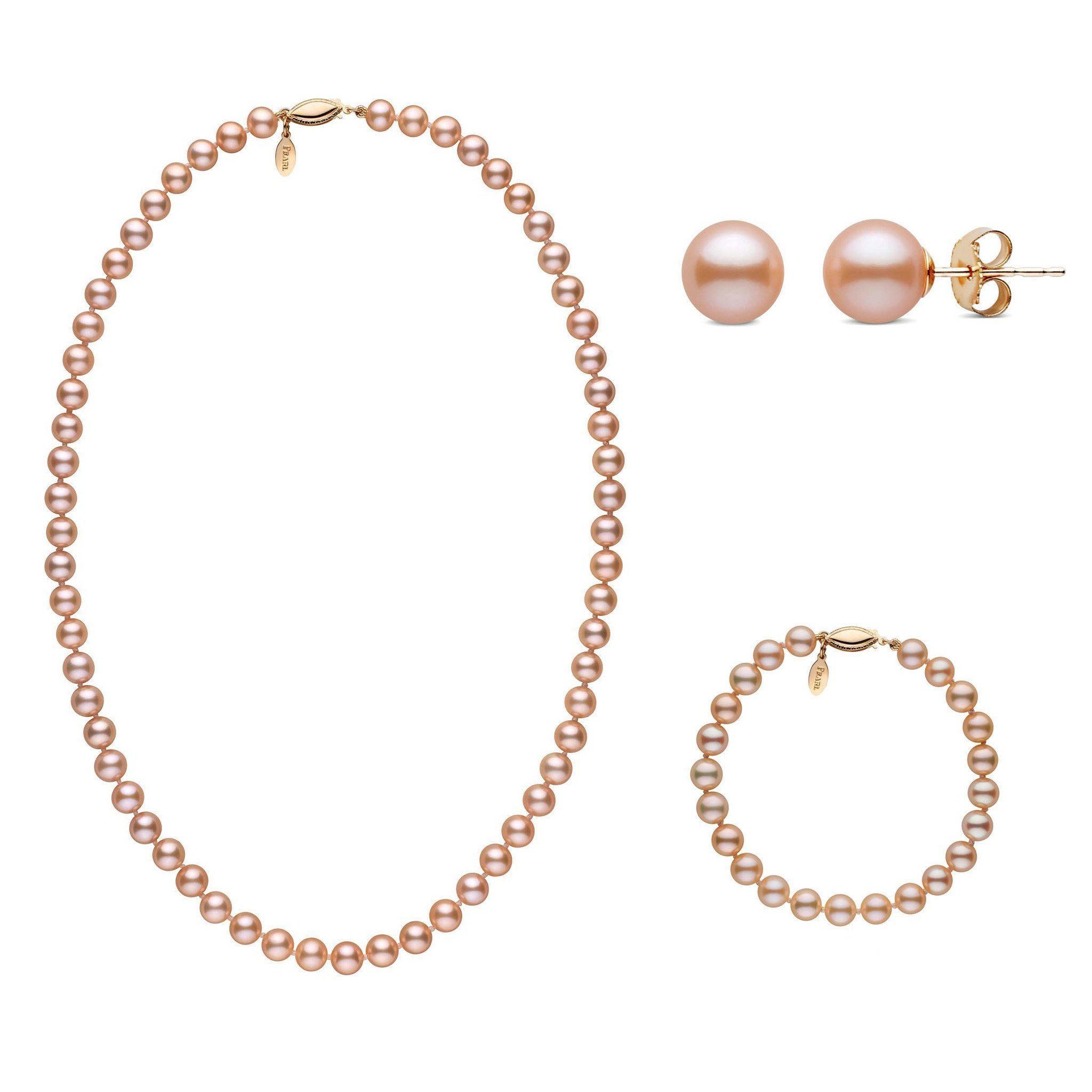 3-piece Set of 6.5-7.0 mm Pink to Peach Freshadama Freshwater Pearls