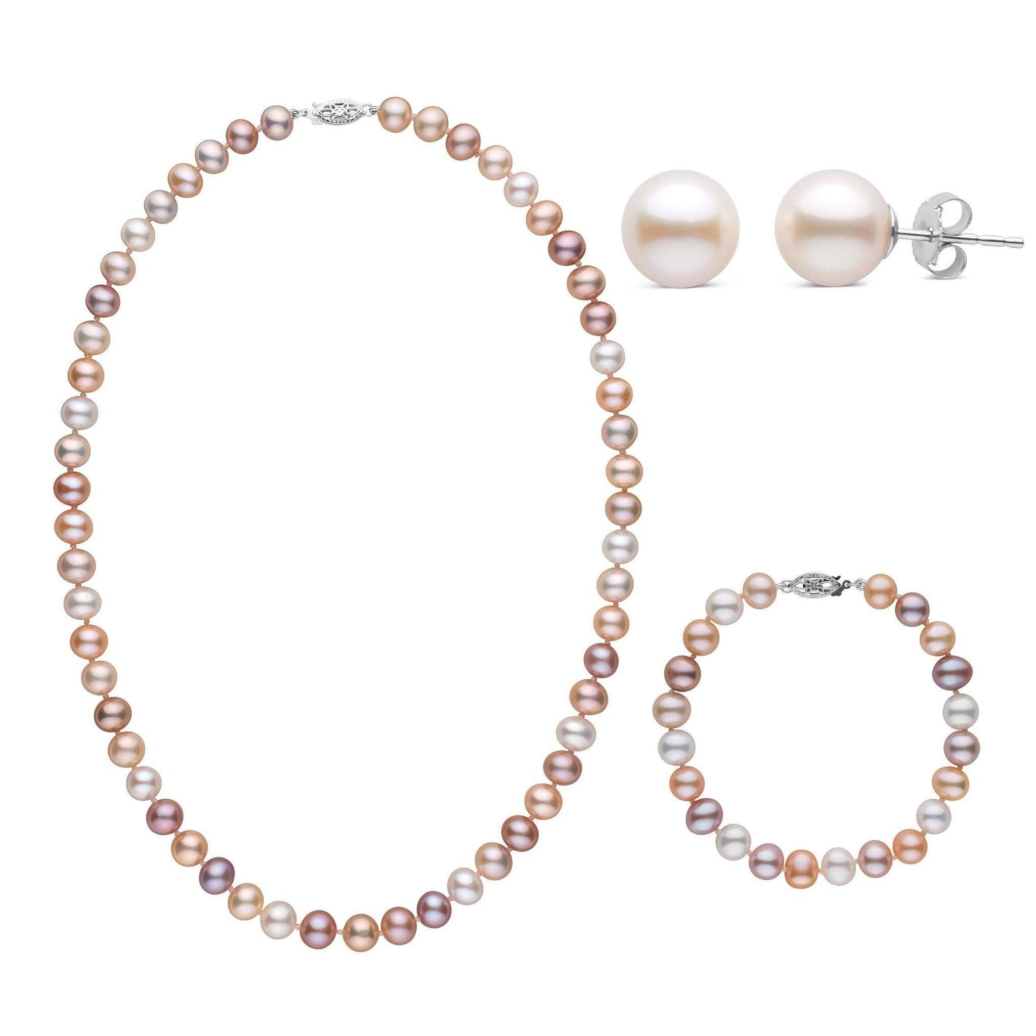 3-Piece Set of 7.5-8.0 mm AA+ Multicolor Freshwater Pearls