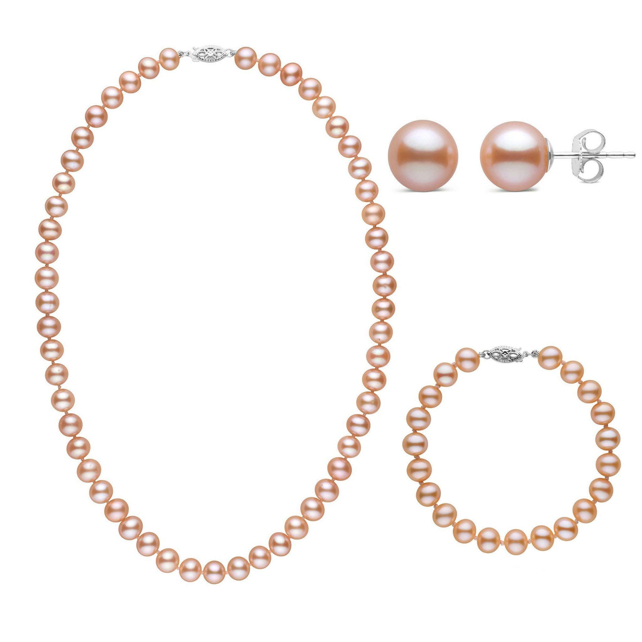 3-Piece Set of 7.5-8.0 mm AA+ Pink Freshwater Pearls